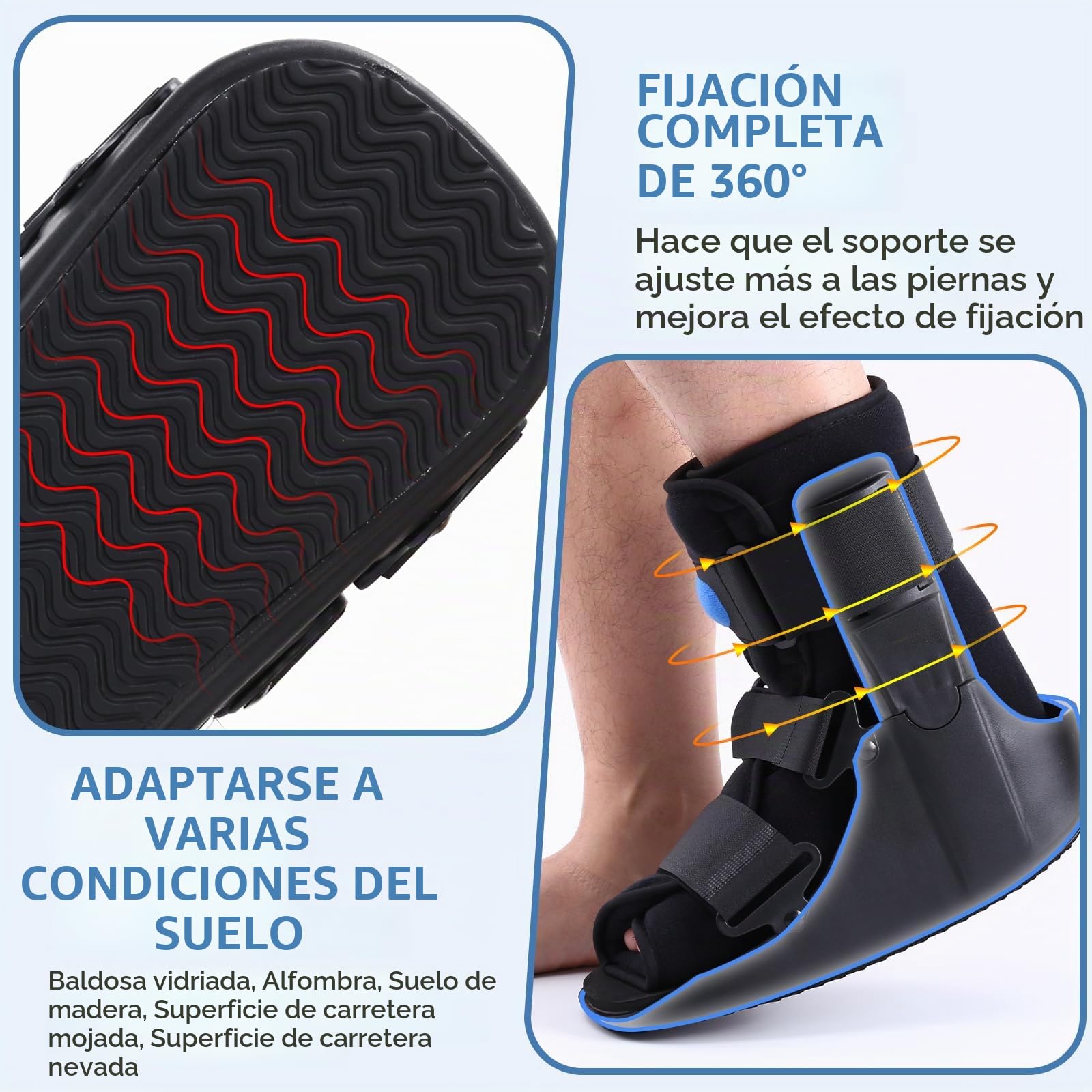 Zapato de senderismo inflable, soporte ortopédico para el pie, zapato para fractura, zapato de senderismo ultraligero para tobillo torcido, fractura por estrés, pie roto o tendinitis de Aquiles Negro