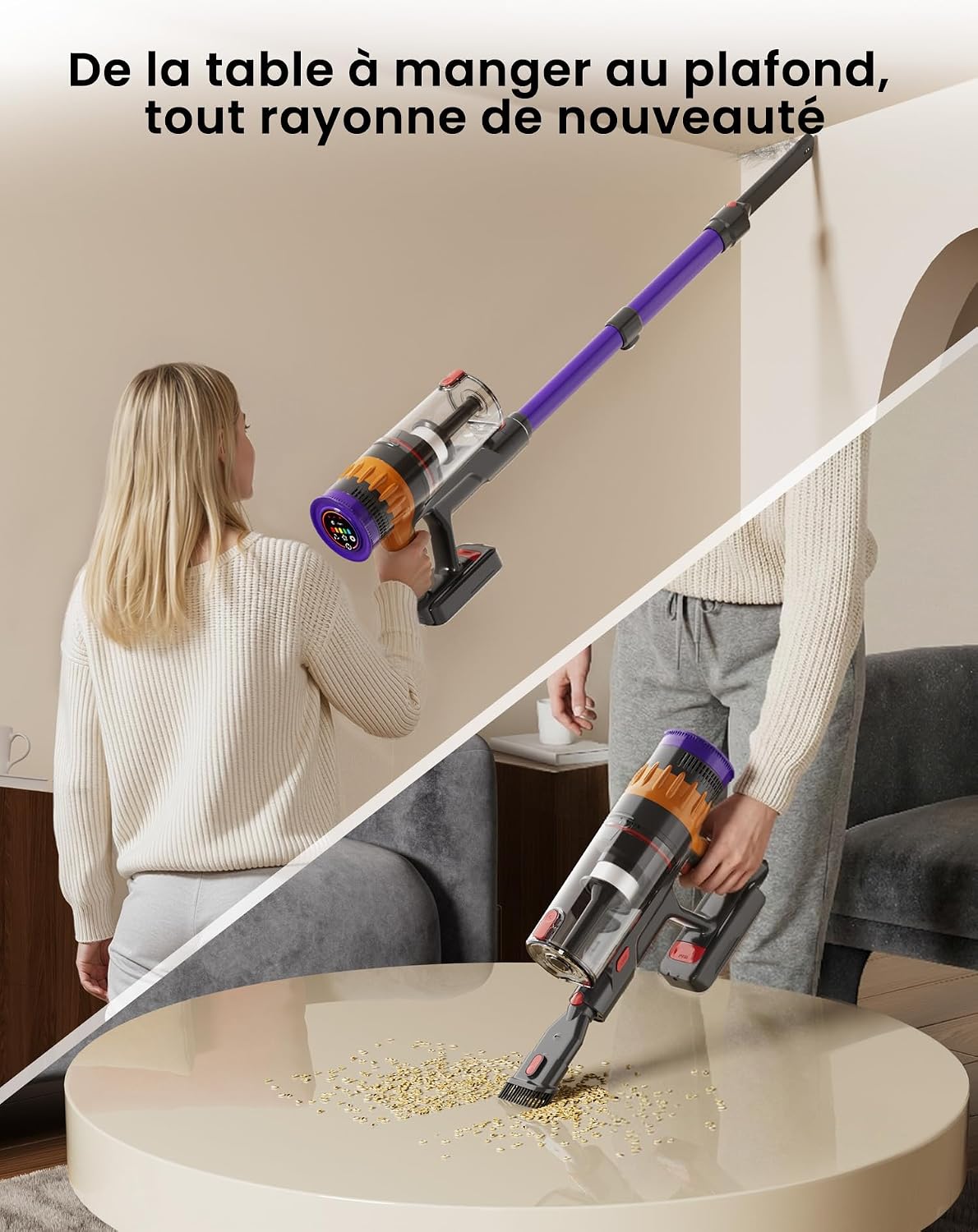 Lefant V1 Aspirador Sin Cable 40 KPa, Potente, Filtración de 5 Capas, Pantalla LED Táctil, 3 Velocidades, Cepillo con LED, Tubo Telescópico, Ideal para Toda la Casa 33 6