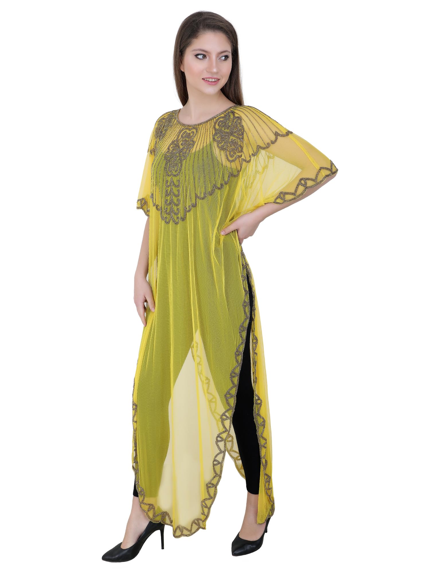Handmade Transparent Embroidered Dress Poncho Shrug Gown Holiday, Wedding & Beach Cover Up Free Size M to XXL Woman Ladies Sree Suits Cover Up for Wedding Cocktail Evening Night Out Wear-picture-53