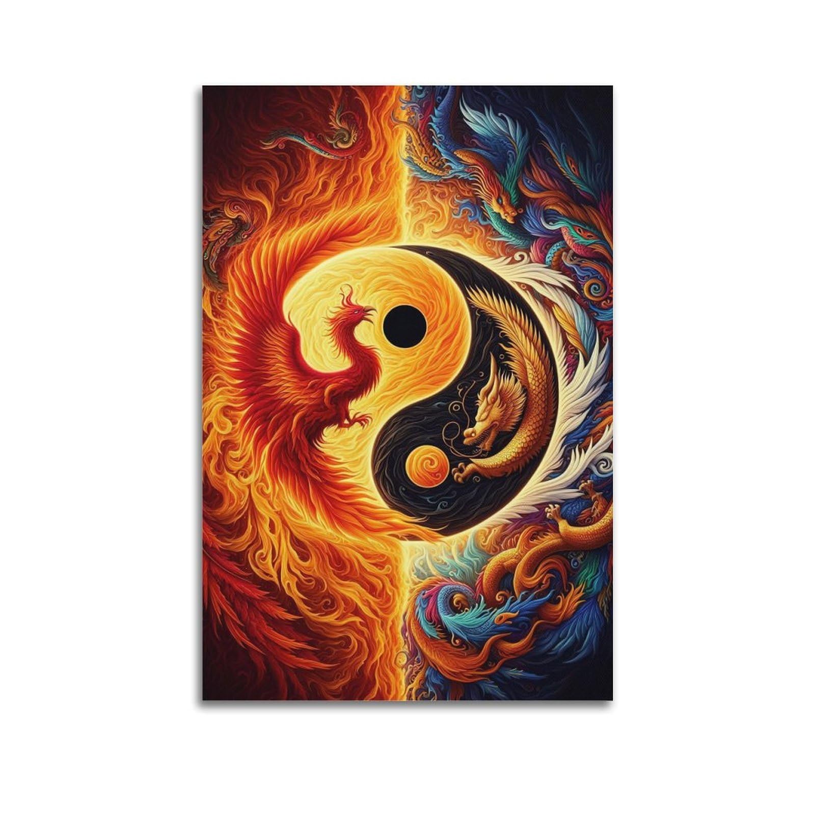 Art Chinese Style Yin Yang Phoenix Divine Dragon Decorative Painting Canvas Wall Posters And Modern Family Bedroom Decor 20x30inch(50x75cm)