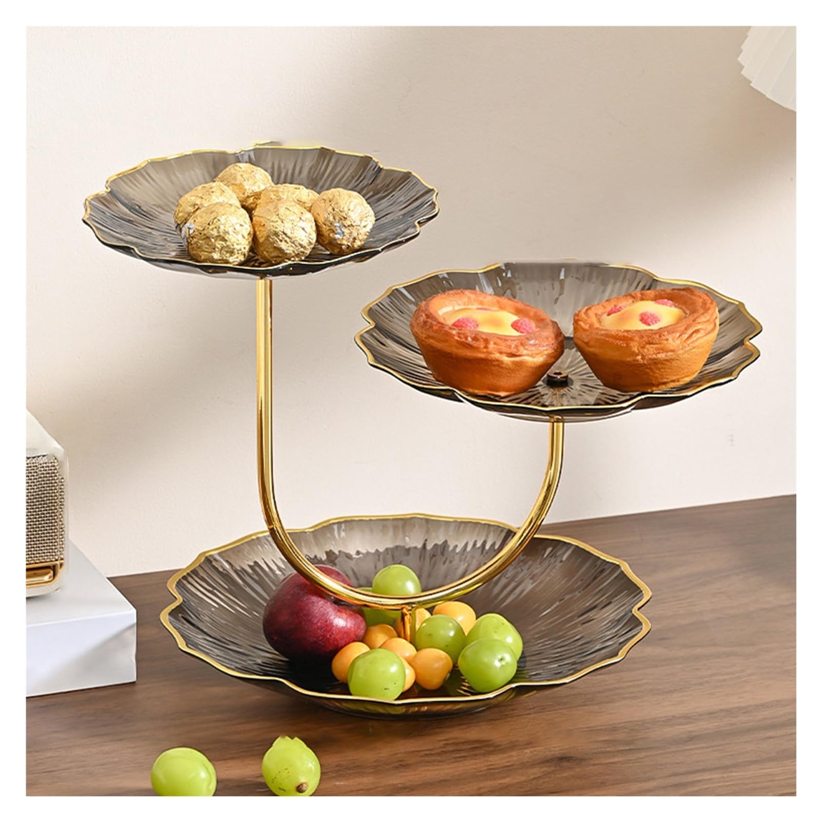 XCSDEW PET Fruit Rack,Floor-standing Shelf,Three-tier Pastry Storage ,Openwork Design,Suitable for Living Room(Color2)