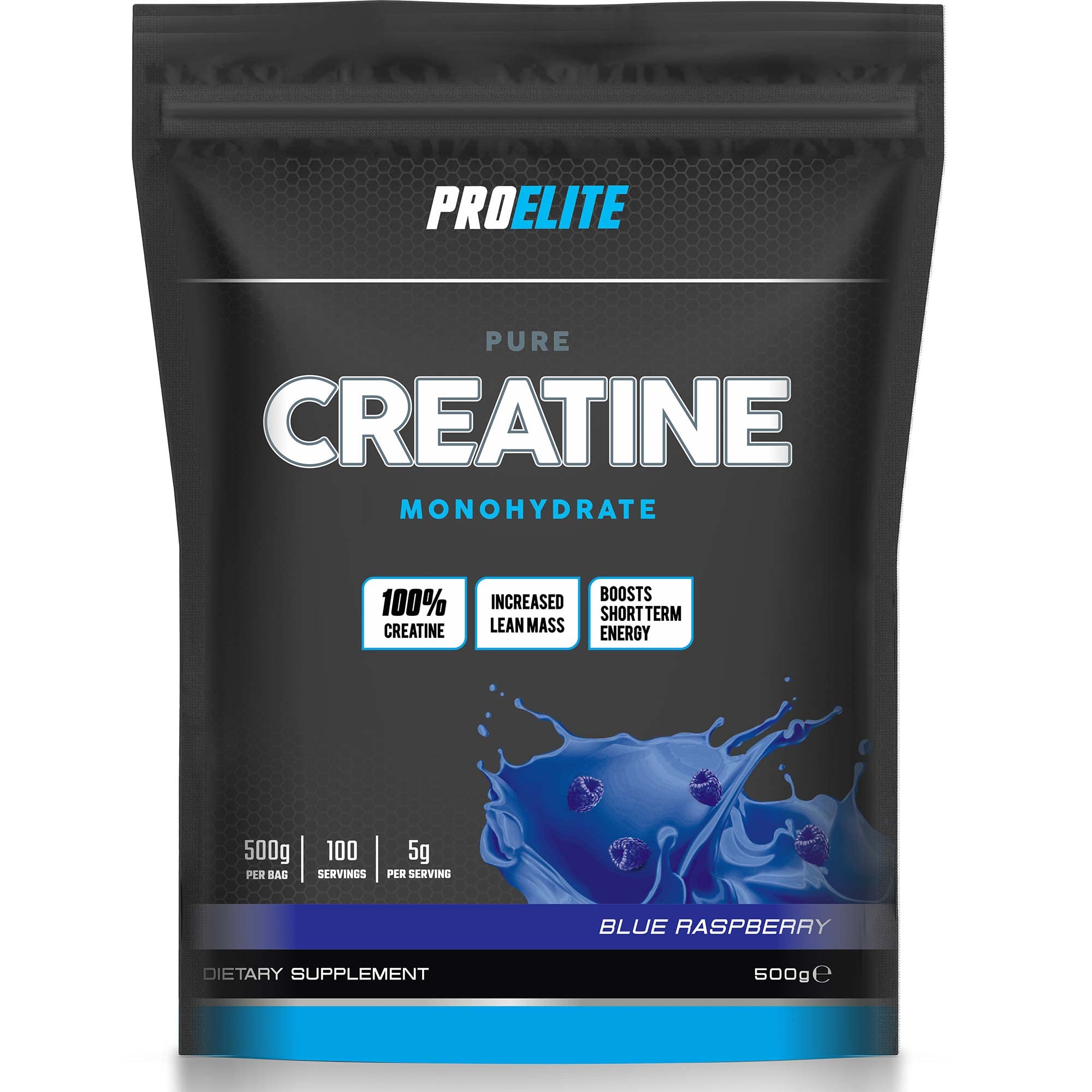 PRO-ELITE Creatine - Creatine Monohydrate Micronized Powder 500g, for Optimum Muscle Growth, Increases Physical Performance, Pure Flavoured Creatine, Amino Acids (Blue Raspberry, 500g)