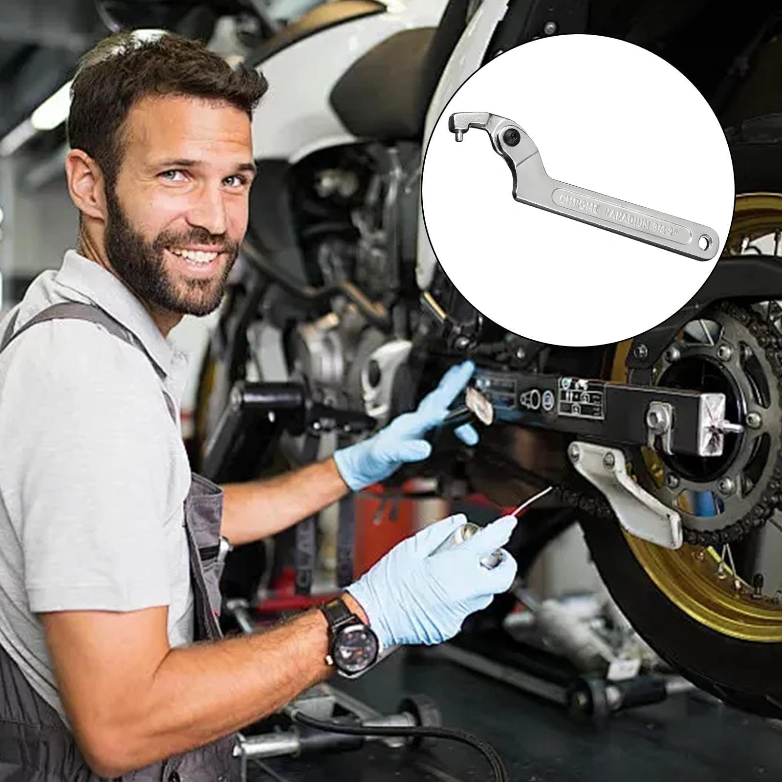 Verstellbarer Hakenschlüssel 19–51 mm, C Förmiger Schraubenschlüssel aus Chrom-Vanadium, Nutmutternschlüssel für Motorrad Federbein, Werkstatt & Reparatur
