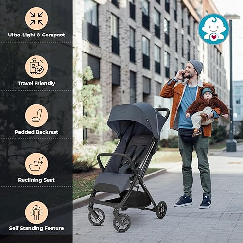 Miniatura 3 de Inglesina Quid 3 - Cochecito de viaje - Azul Astral Cochecito ultra compacto y ligero para bebés y niños pequeños de 0 a 55 libras, compatible con