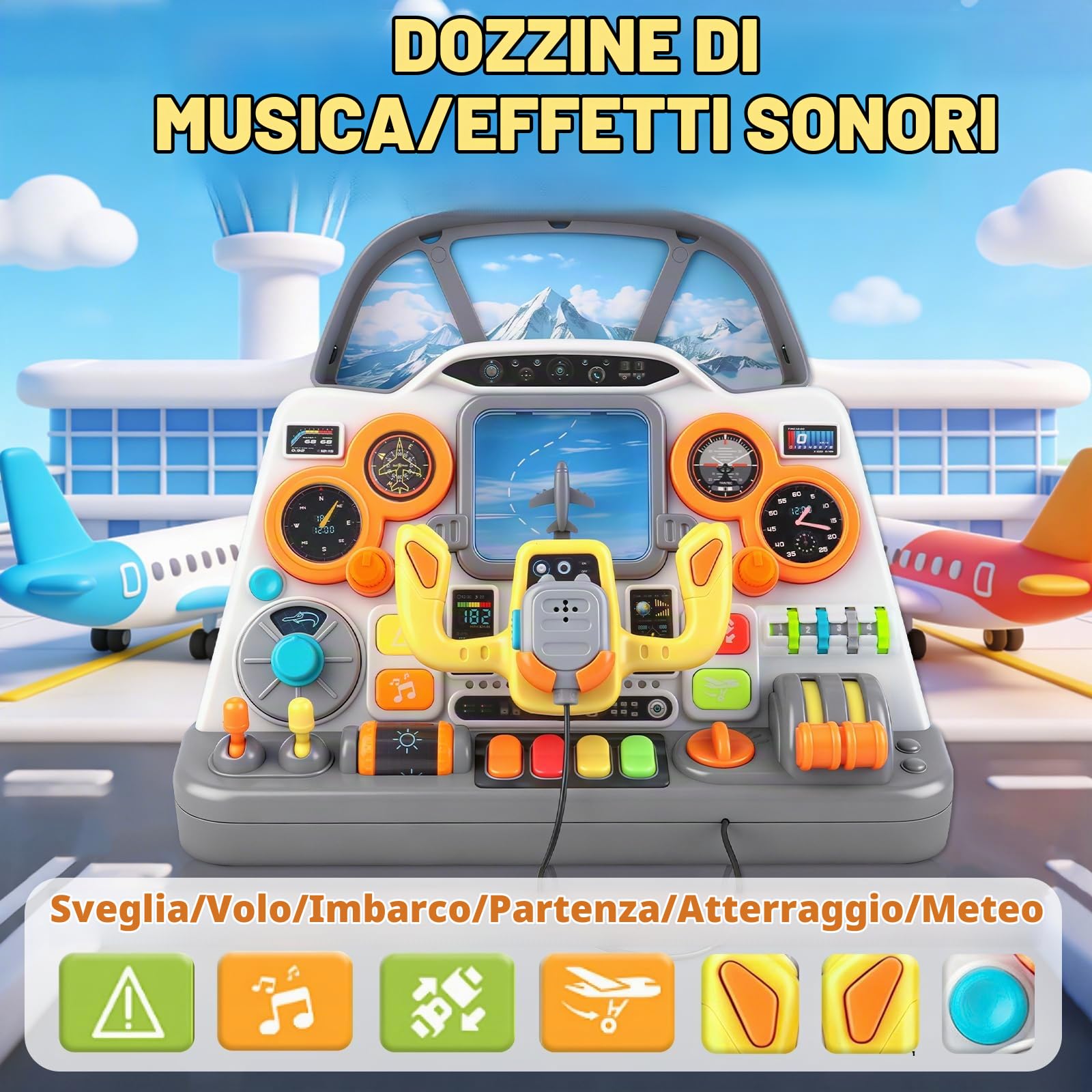 elzle Giocattolo Cockpit Volo, Simulatore 3+ Anni con Luci e Suoni | Cruscotto Simulatore di Volo Interattivo per Bambini, Gioco Educativo da Tavolo, Idea Regalo Compleanno