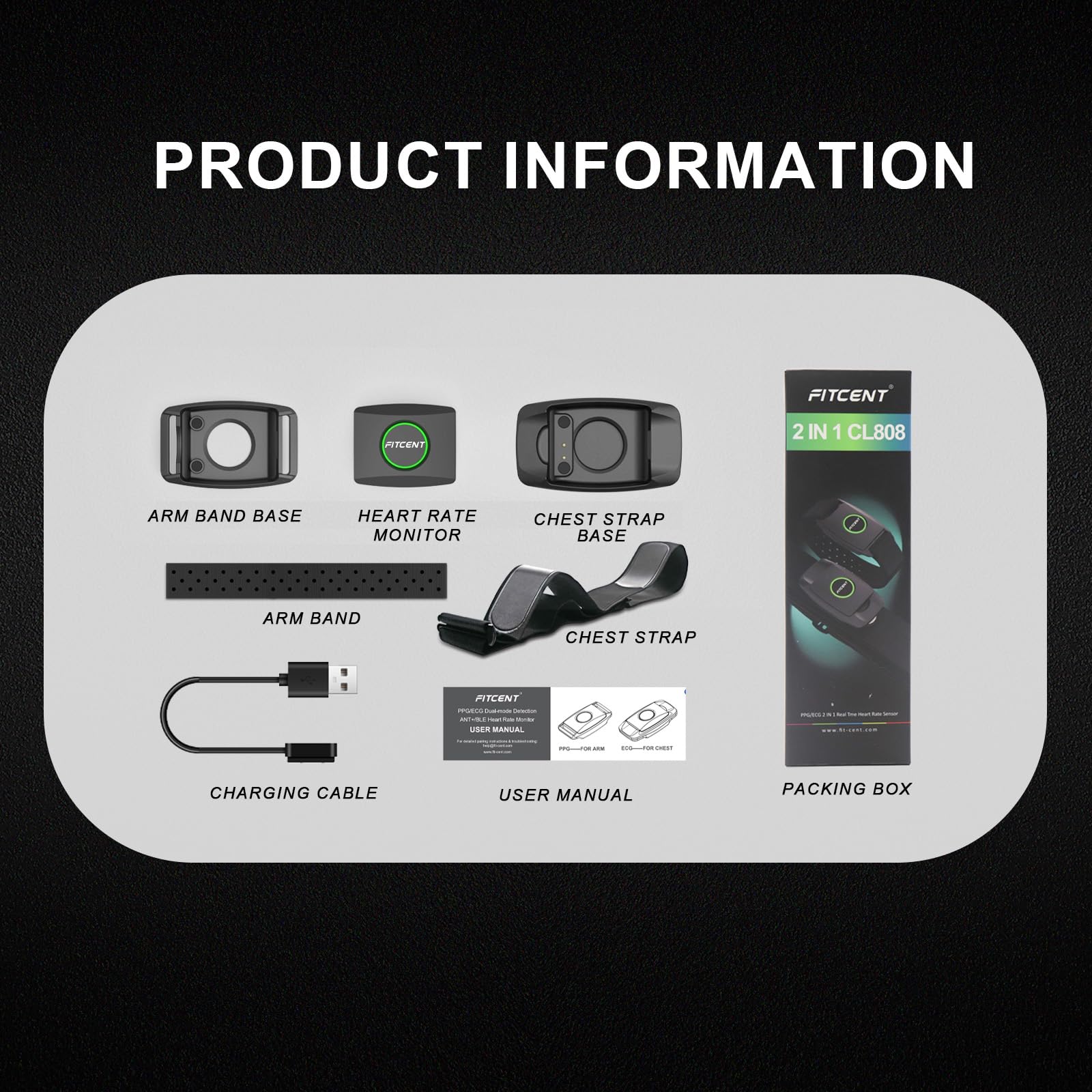 FITCENT Fascia toracica 2 in 1 con cardiofrequenzimetro, con Bluetooth 5.0 ANT+, sensore di frequenza cardiaca, compatibile con orologio Garmin Peloton Strava Wahoo Polar DDPYOGA