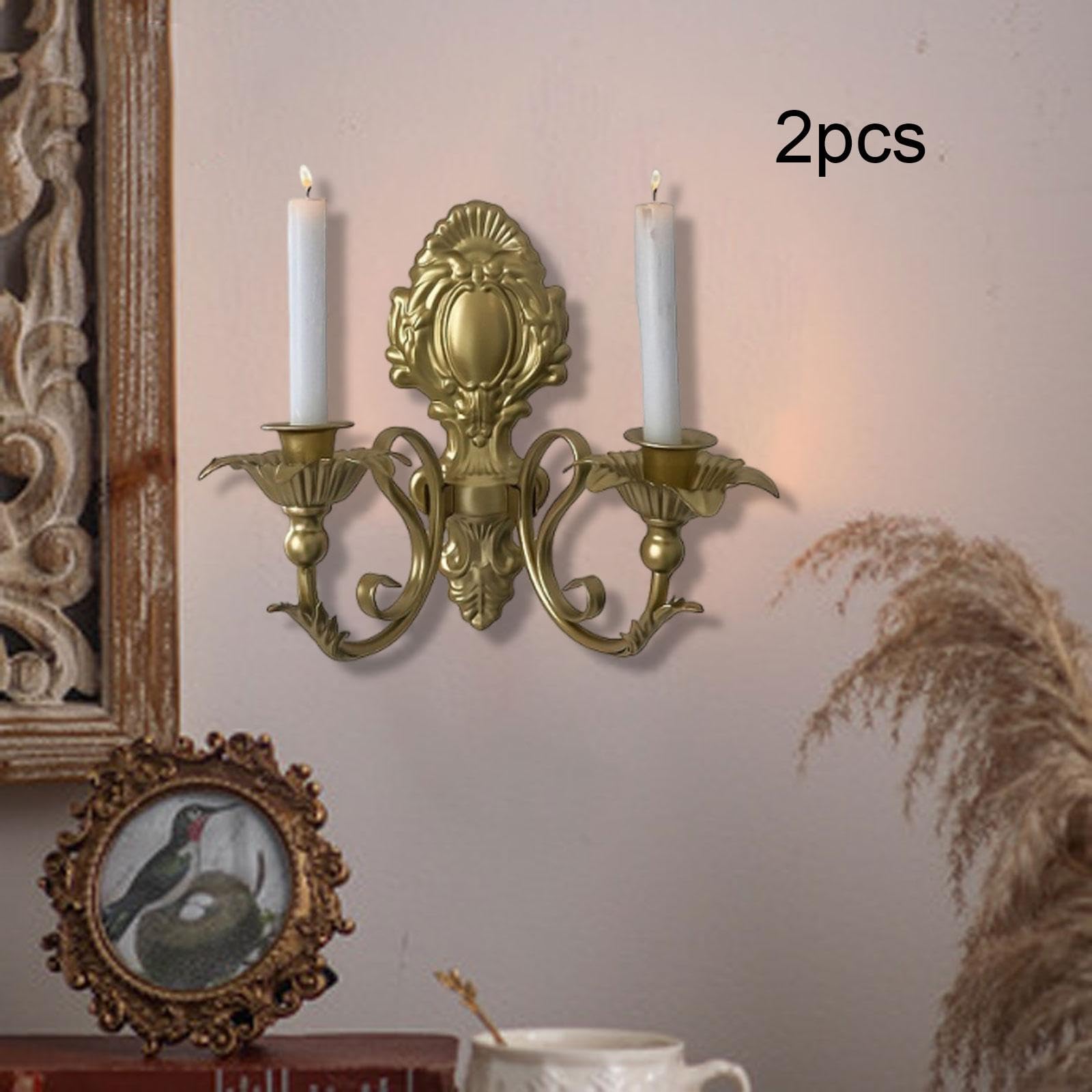 MagiDeal Lot de 2 Chandelier Mural, Bougeoirs Muraux en Fer à Suspendre, Applique Murale Décorative Candélabre Rétro, Décorations Murales de Jardin Maison, Porte-Bougie pour Salon, Couloir, or