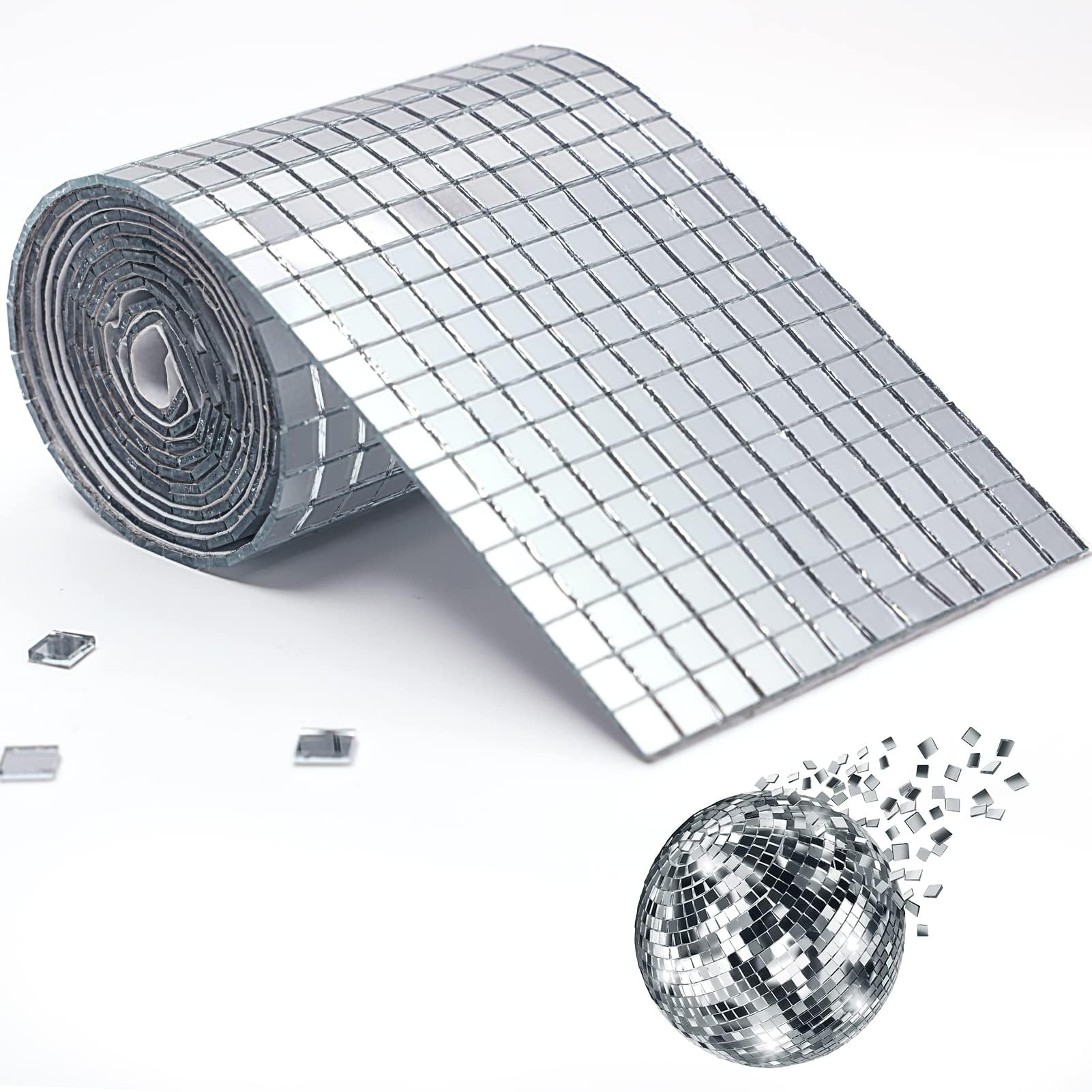 Tazweeq Disco Ball Tiles,Self-Adhesive Mirror Tiles for Crafts,Small Mirror Mosaics Tiles for Indoor Decoration,Vases,Cups,Photo Frames,DIY Disco Balls(5 x 5 mm)