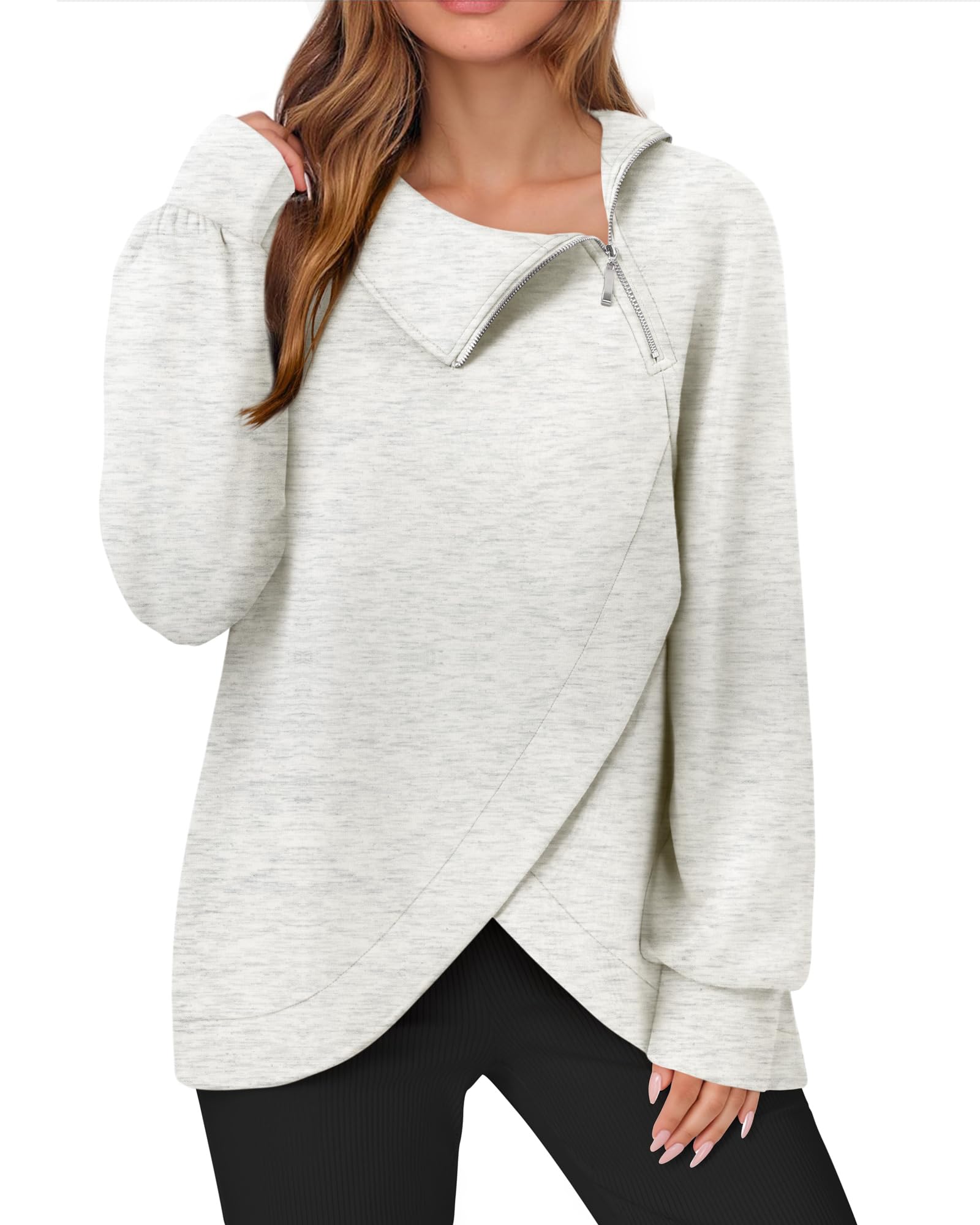 Sweatshirts Quarter Zip Pullover Tops Fall Clothes Turtleneck Sweatshirt Lightweight Tunic Sweaters-image-17