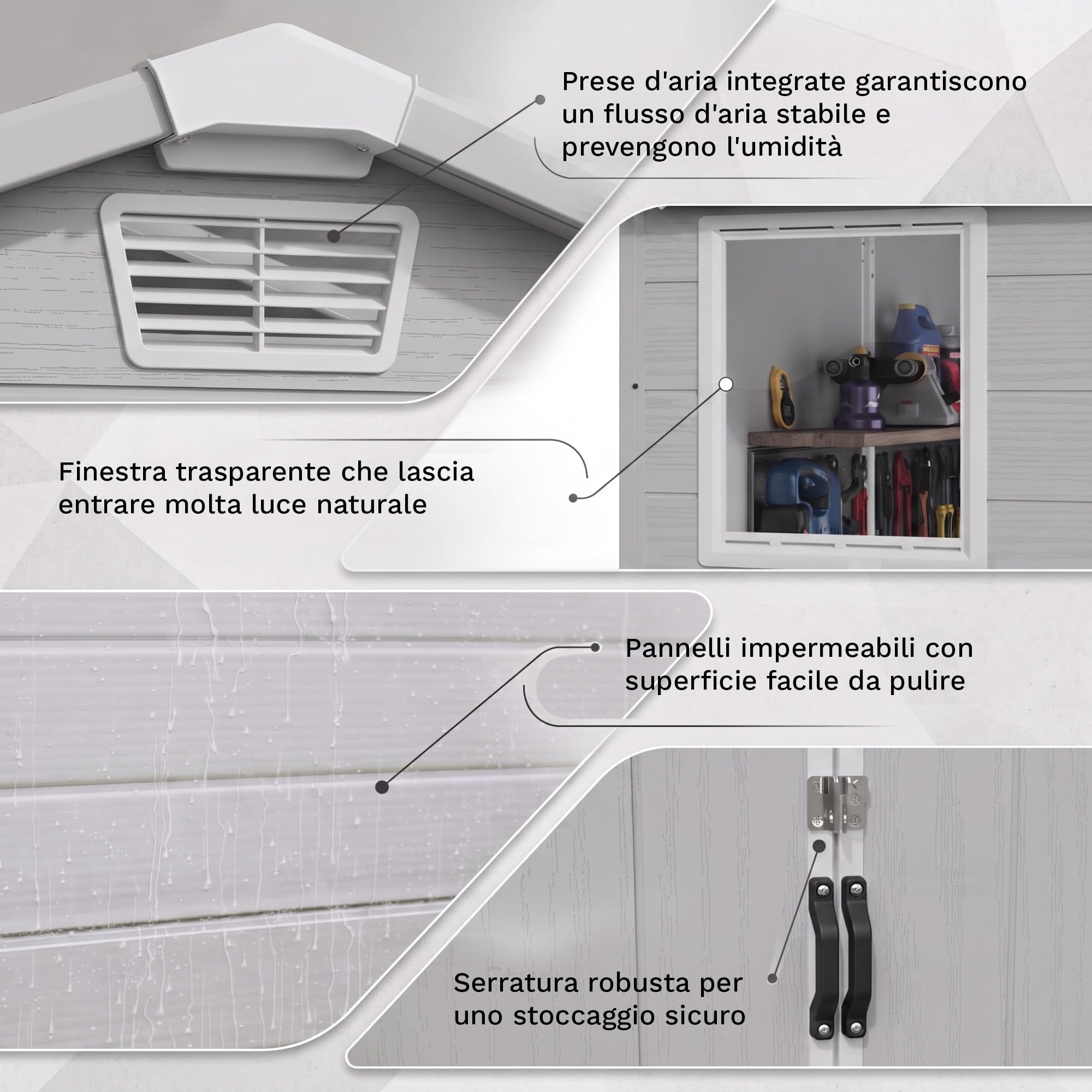 JUMMICO Casetta da Giardino in Resina 195x128x211 cm, Capanno Attrezzi Impermeabile Anti-UV con Ventilazione Integrata, Facile Montaggio, Ideale per Terrazzo e Balcone, Grigio