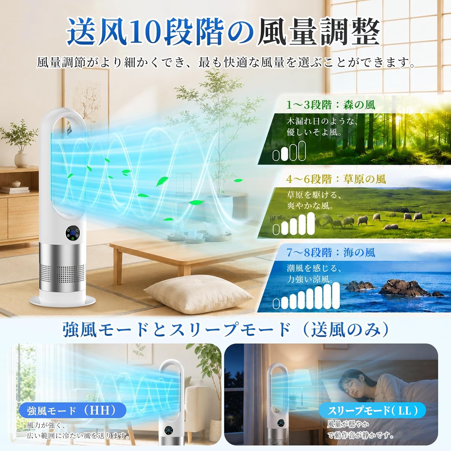 Amazon | タワーファン 冷暖房 扇風機 羽なし 【2026年冷暖両用·オール
