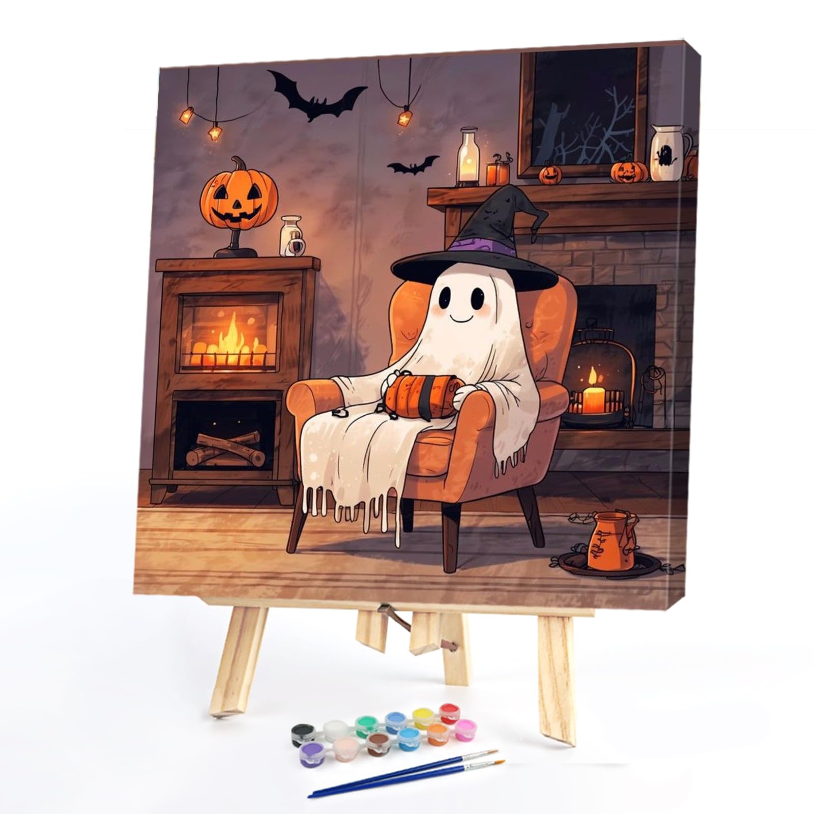 Ghost DIY Paint by Numbers Kits Drawing Paintwork on Canvas 13.78x13.78inch Without Frame Canvas Oil Painting Number Painting Paint Kit Arts and Crafts for Beginners