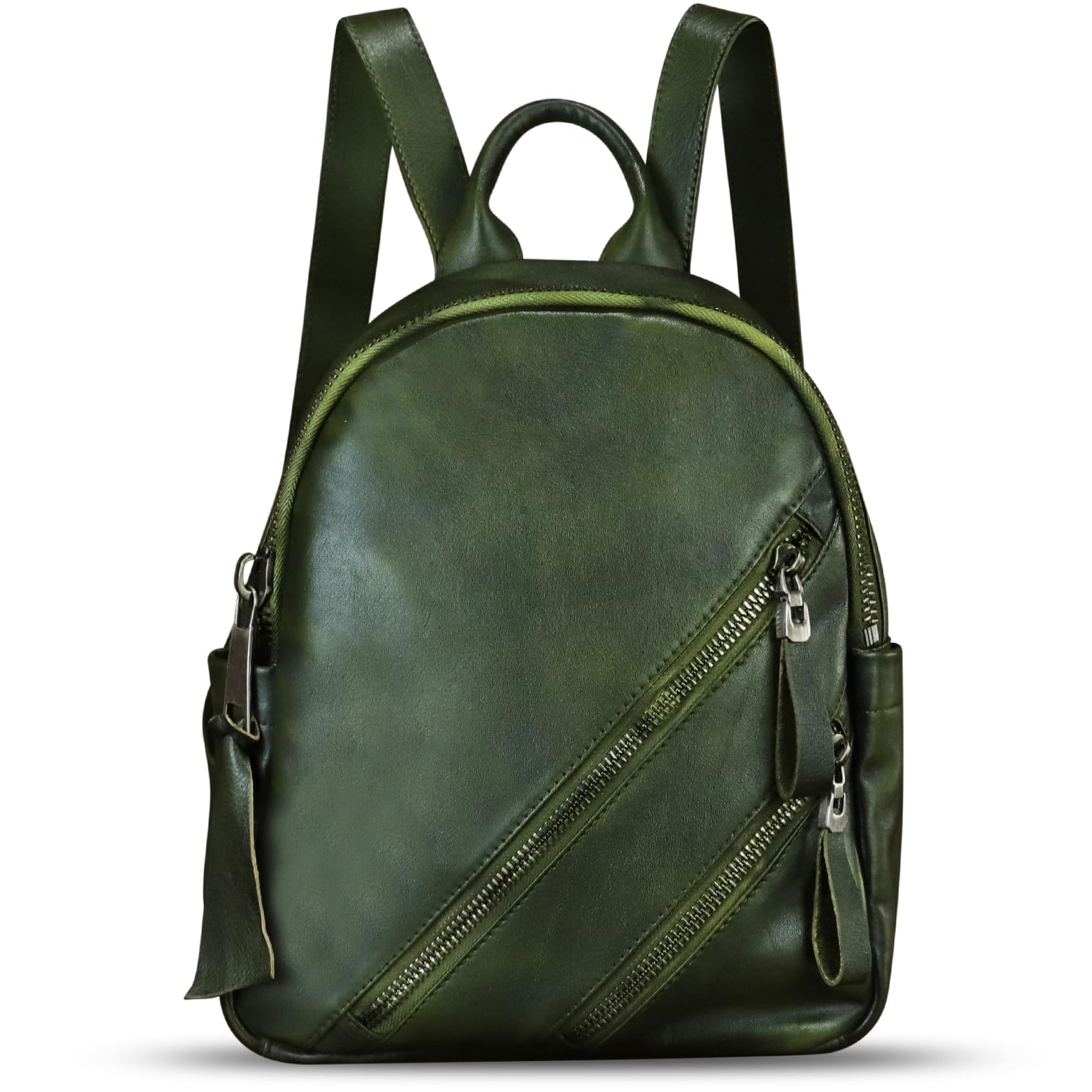IVTG Vintage Genuine Leather Backpack for Women Cowhide Soft Real Leather Fashion Knapsack Purse Rucksack Daypack Bag (Green)