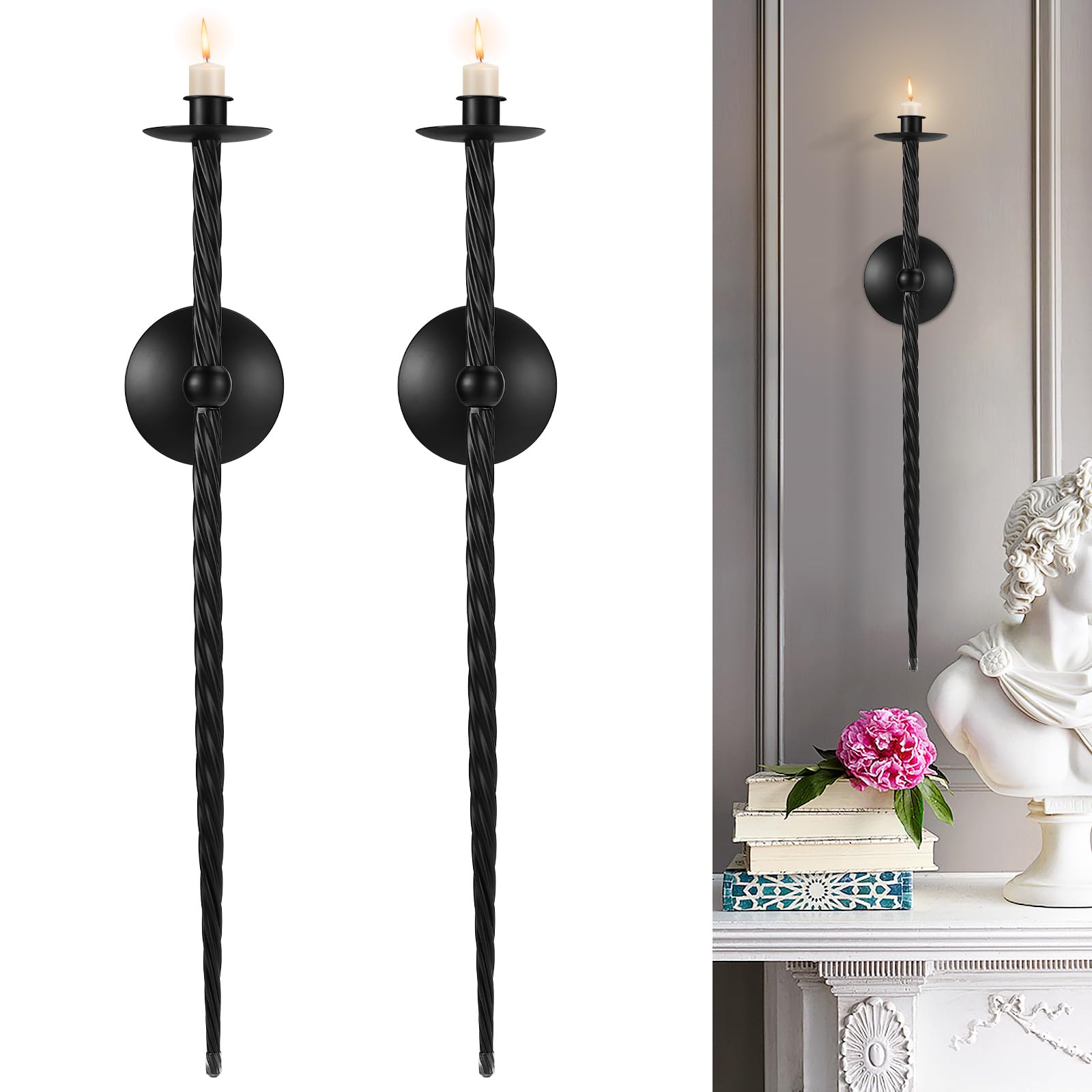 Set di due candelabri da parete, grandi portacandele da parete intrecciati, portacandele da parete in metallo, decorazione per sala da pranzo, soggiorno, ufficio, bagno
