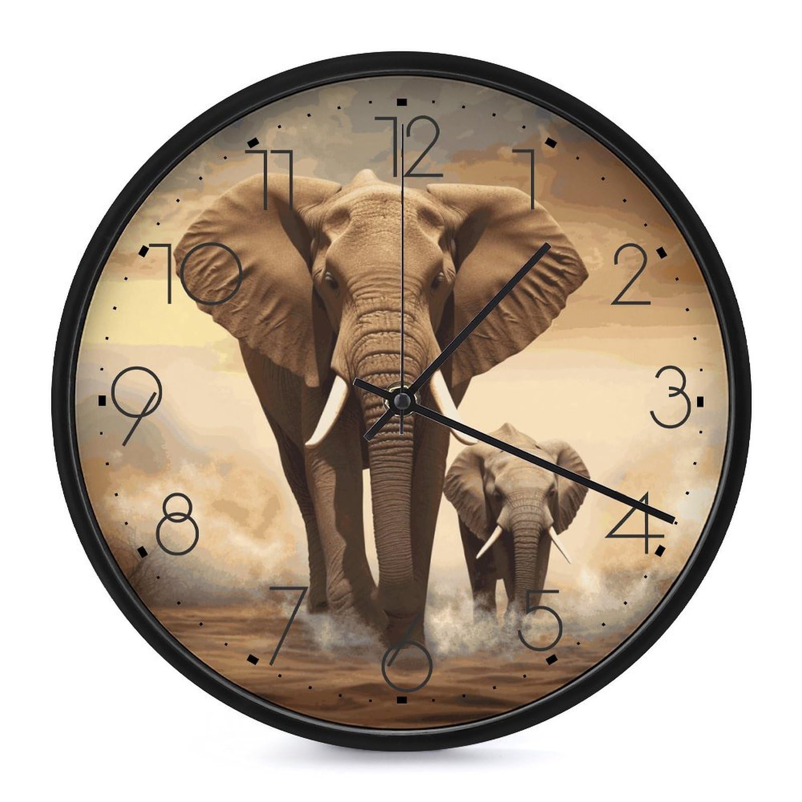 DWVTSLH Elephant and Baby Elephant Wall Clock 10 Inch Silent Non-Ticking Modern Clocks Battery Operated - Decorative Wall Clocks for Bedroom Living Room Kitchen Office Wall Decor Gift Idea