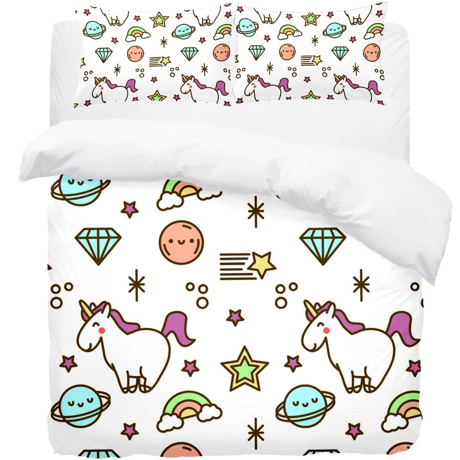 Housse de couette licorne lit simple parure de lit 3 pièces anti-plis