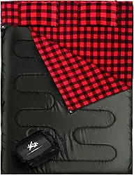 Saco de dormir duplo de flanela para adultos e crianças, tamanho Queen para 2 pessoas com 2 travesseiros, saco de dormir para clima quente e frio para acampamento, caminhadas, impermeável