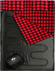 BESTEAM Saco de dormir duplo de flanela para adultos e crianças, tamanho Queen para 2 pessoas com 2 travesseiros, saco de dormir para clima quente e frio para acampamento, caminhadas, impermeável