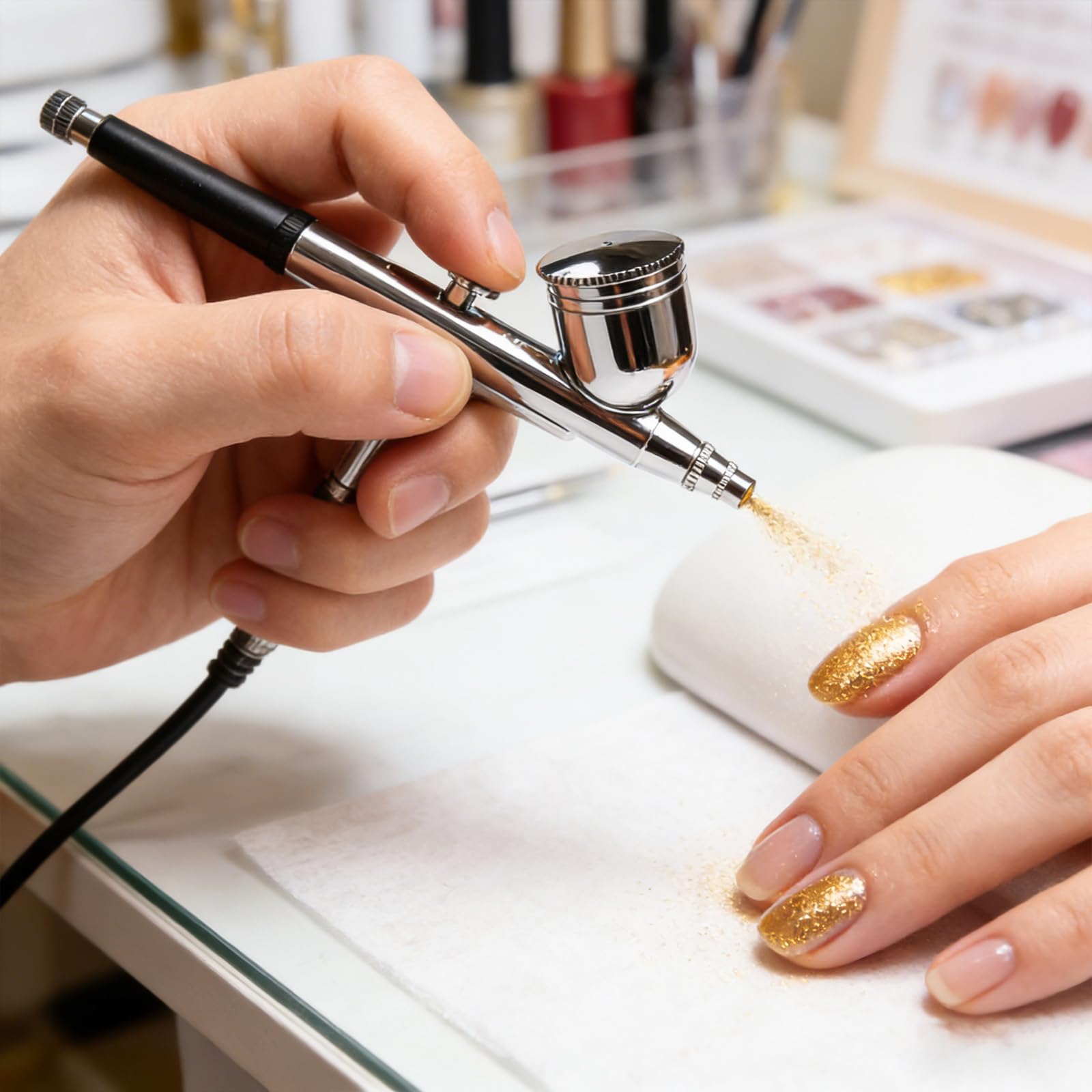 Kit d'aérographe avec compresseur, kit d'aérographe portable 25 PSI à double action + accessoires de nettoyage pour le maquillage, la conception des ongles, la décoration de gâteaux, la création de