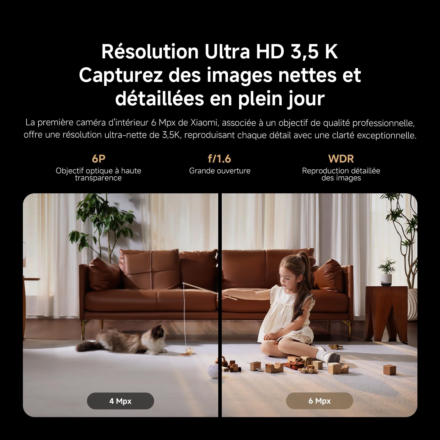 XIAOMI C500 Camera Interieur, 3,5K 6MP 360° Caméras de Surveillance, Alexa | Détection Personnes/Animaux, Suivi Auto, Couleurs Réelles En Faible Luminosité, Audio Bidirectionnel, Wi-Fi 6 2,4/5 GHz