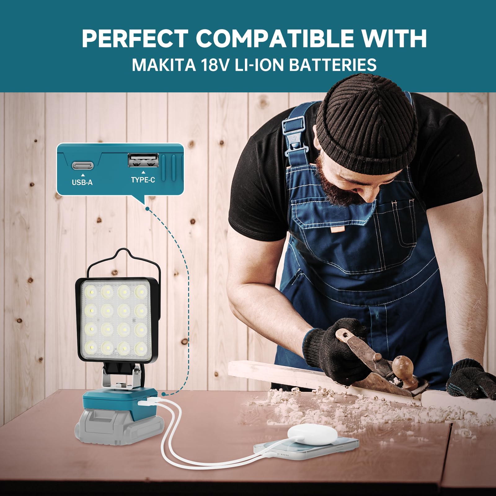 LED-Arbeitsleuchte für Makita 18 V Akku, Akku-Licht für Makita 18 V Werkzeuge, tragbare Outdoor-Flutbeleuchtung, 2 Stück