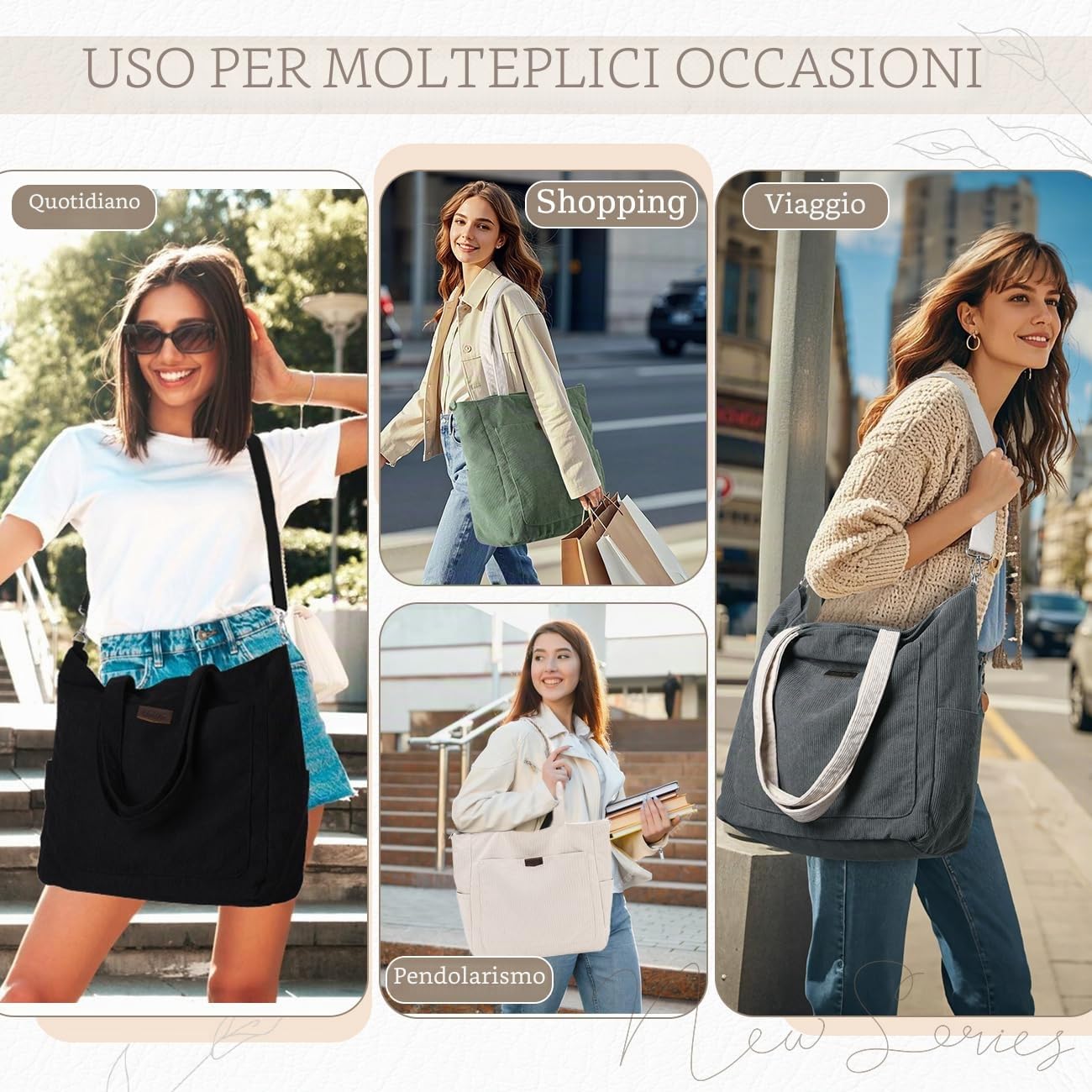 Chase Chic Tote Bag Università, Grande Borsa Tote in Velluto a Coste Casual Borsette Tracolla Spalla Shopper Donna per Viaggi