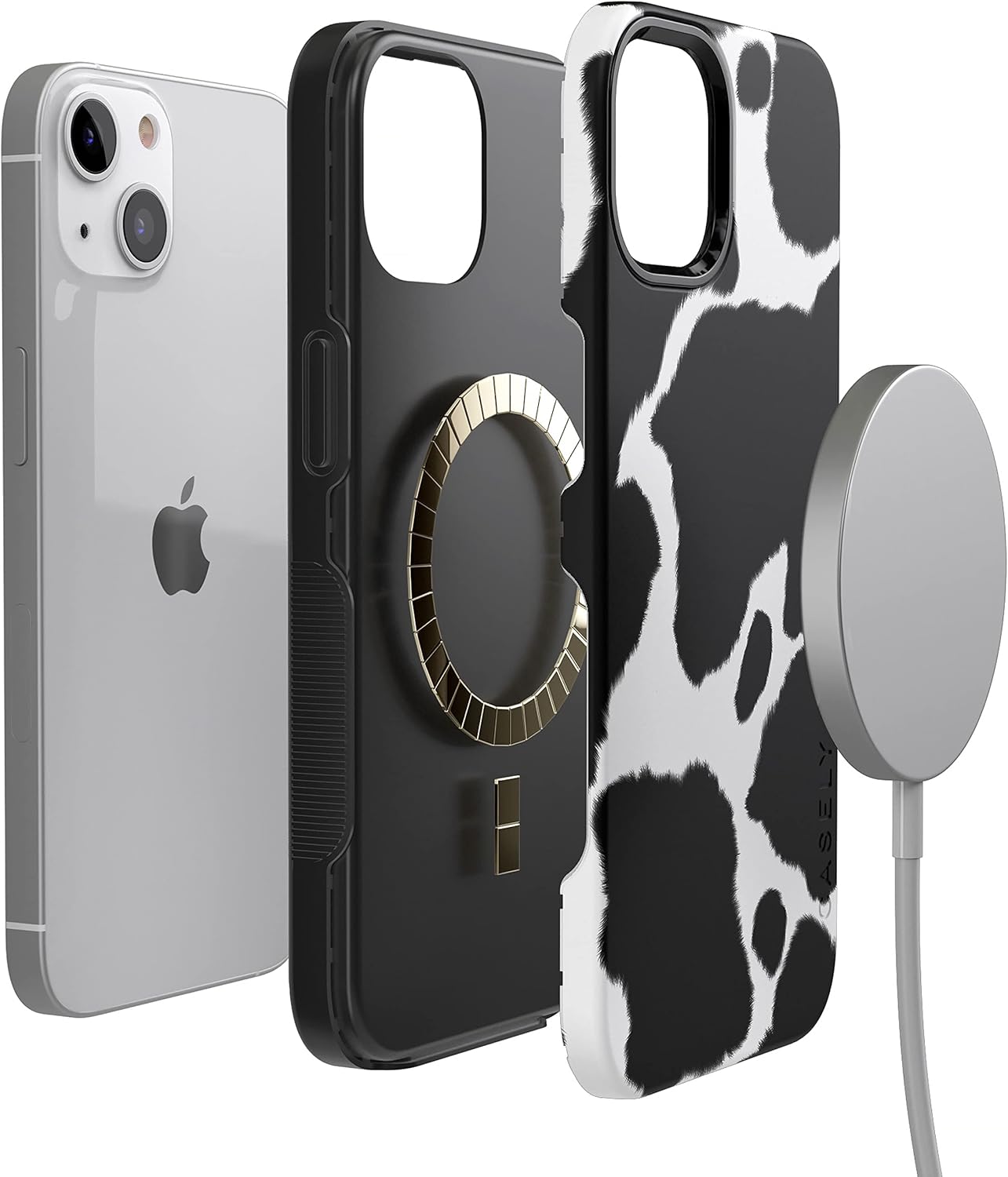 Casely iPhone 14 Plus Case | Current Mood | Cow Print | Bold Protective Design | Compatible with MagSafe