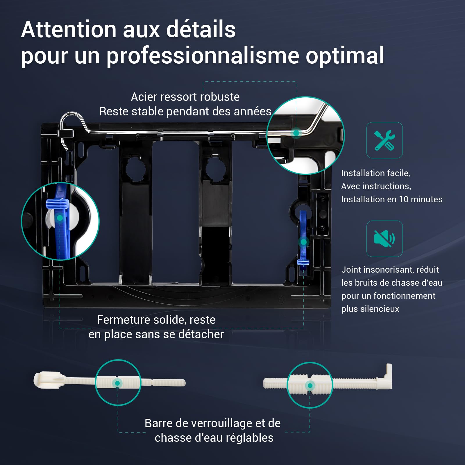 Empyreal Actuator plaque de remplacement pour réservoir de WC, avec tige de chasse et cadre de fixation, convient à Geberit Sigma 20 série 115.882, double chasse, 1 pièce (noir avec anneau argenté).