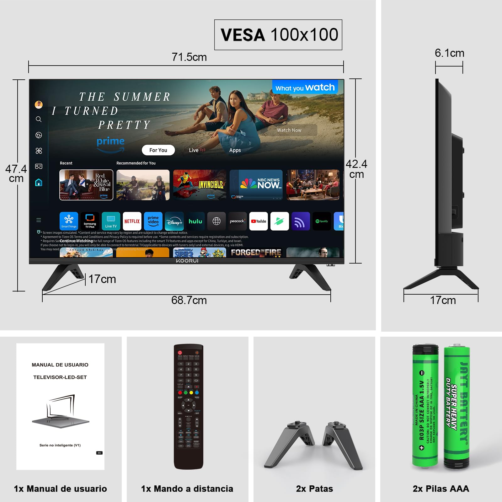 KOORUI Televisor de 32 Pulgadas, LED HD Pantalla sin Marco, K32Q1H-E, 2026