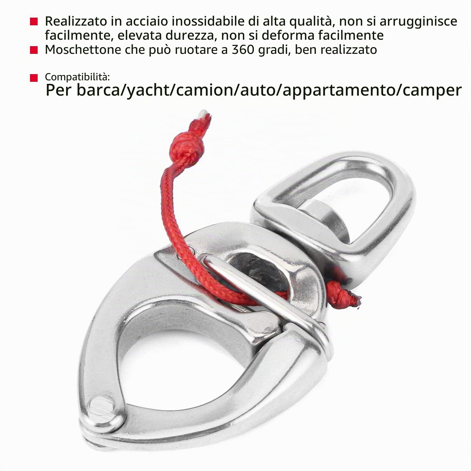 Moschettone a Occhiello Veloce per Barca, Grillo a Moschettone con Occhiello Girevole a sgancio Rapido in Acciaio Inossidabile, Grillo a Moschettone a Sgancio Rapido per