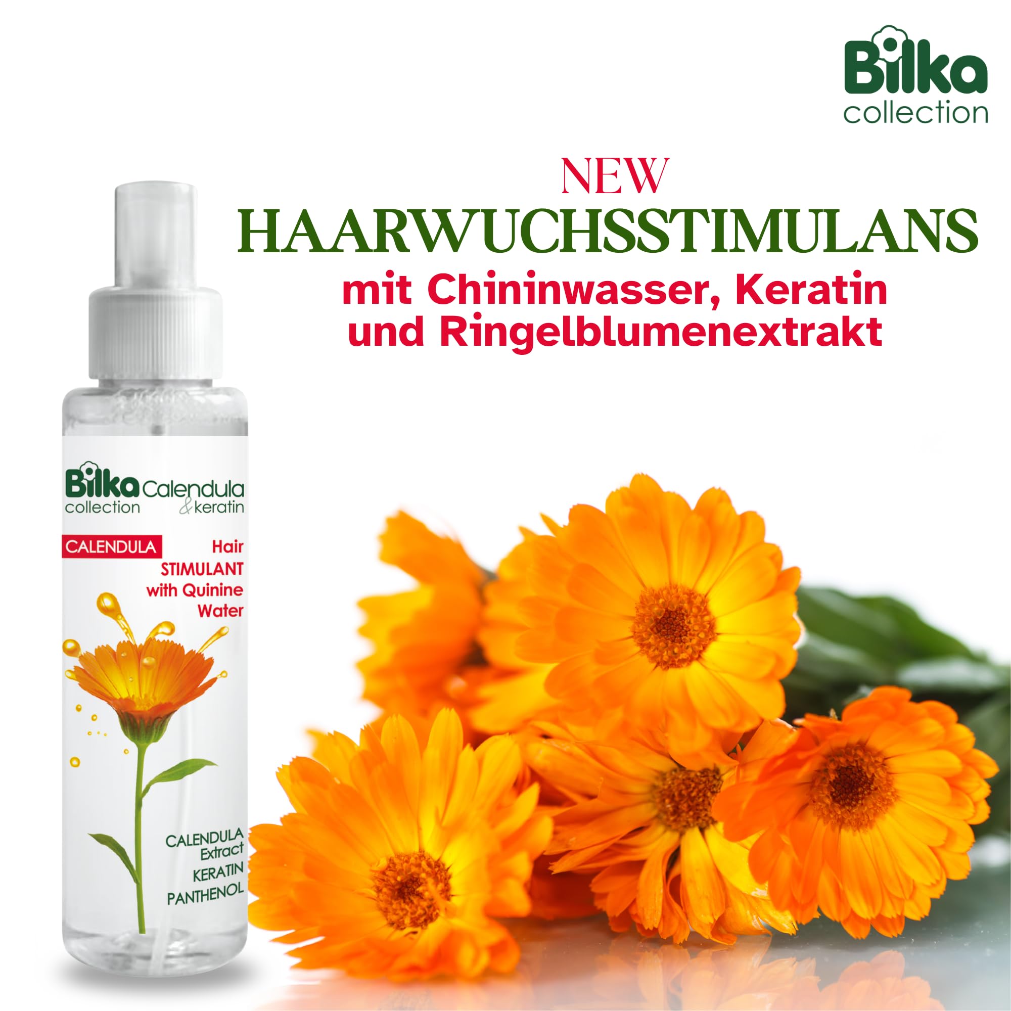 Stimulans de croissance des cheveux au calendula et à la kératine - Avec eau de quinine, kératine et extrait de calendula - Soin capillaire pour favoriser la croissance des cheveux et