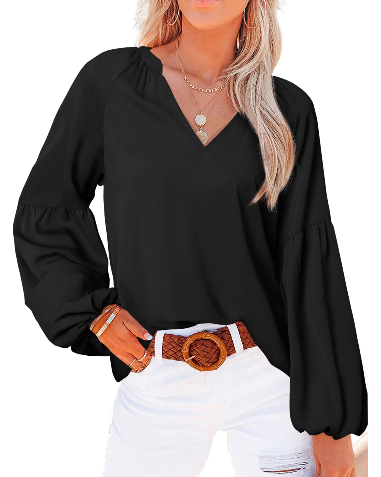 BTFBM Blouses for Women Dressy Casual Floral Summer Boho Tops V Neck Lightweight Long Sleeve Shirts Spring Clothes 2026