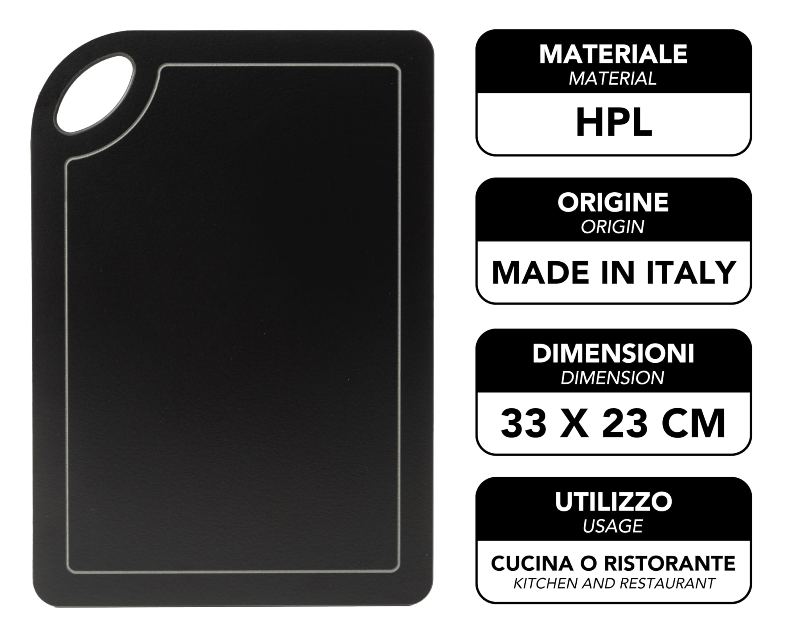 IPEA Schneidebrett aus Druckbehandeltem Holz HPL Elegant und Solide - Made in Italy - 33 x 23 cm - Schneidebrett Schwarz Rechteckig, für die Küche, für Käse, Vorspeisen, Gemüse, Brot, Salami – Tablett