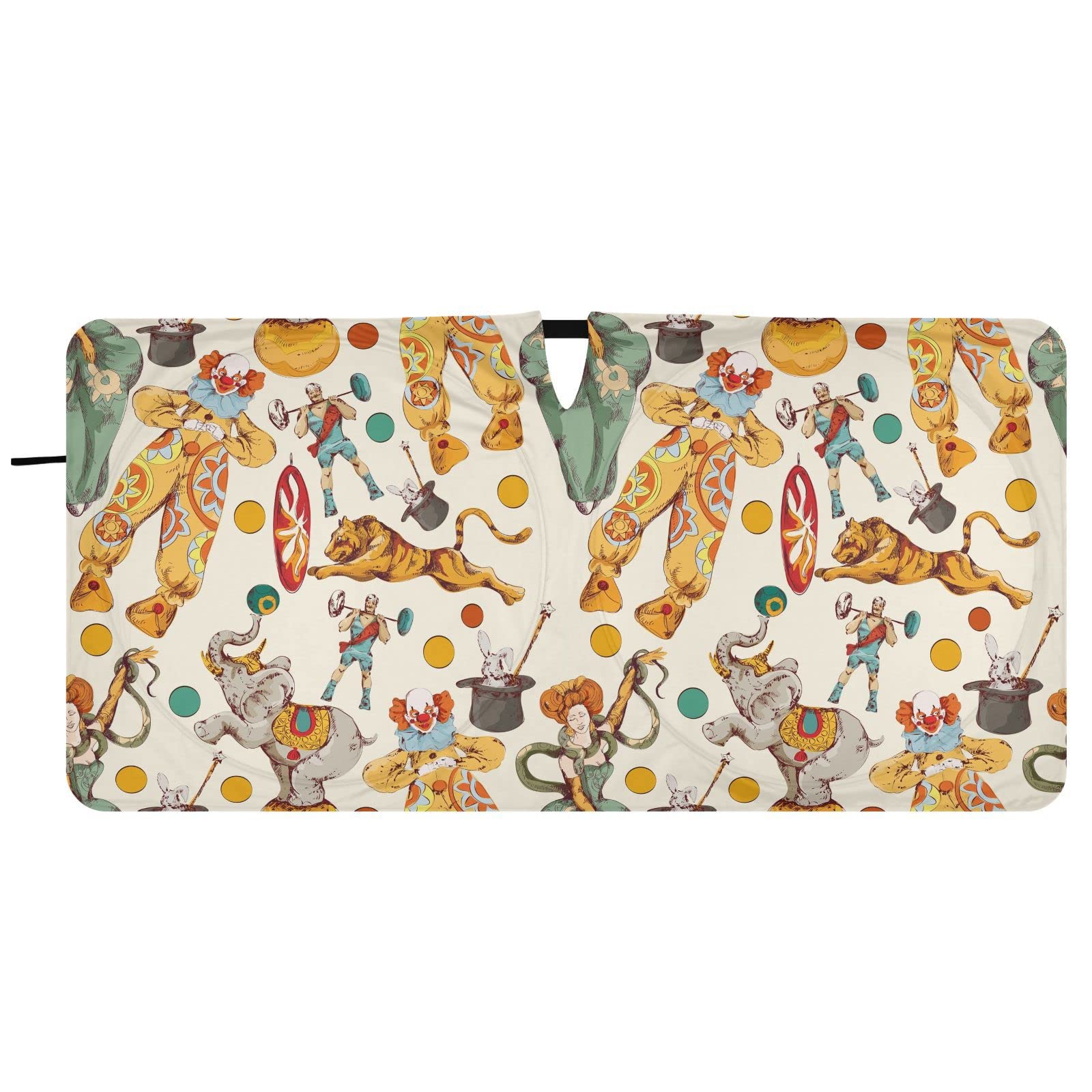 Circus Clown Front Windshield Sun Shade for Car Trucks Foldable Car Sun Visor with Storage Pouch Sun Shield for Automotive Interior Accessories Most Sedans SUV Window