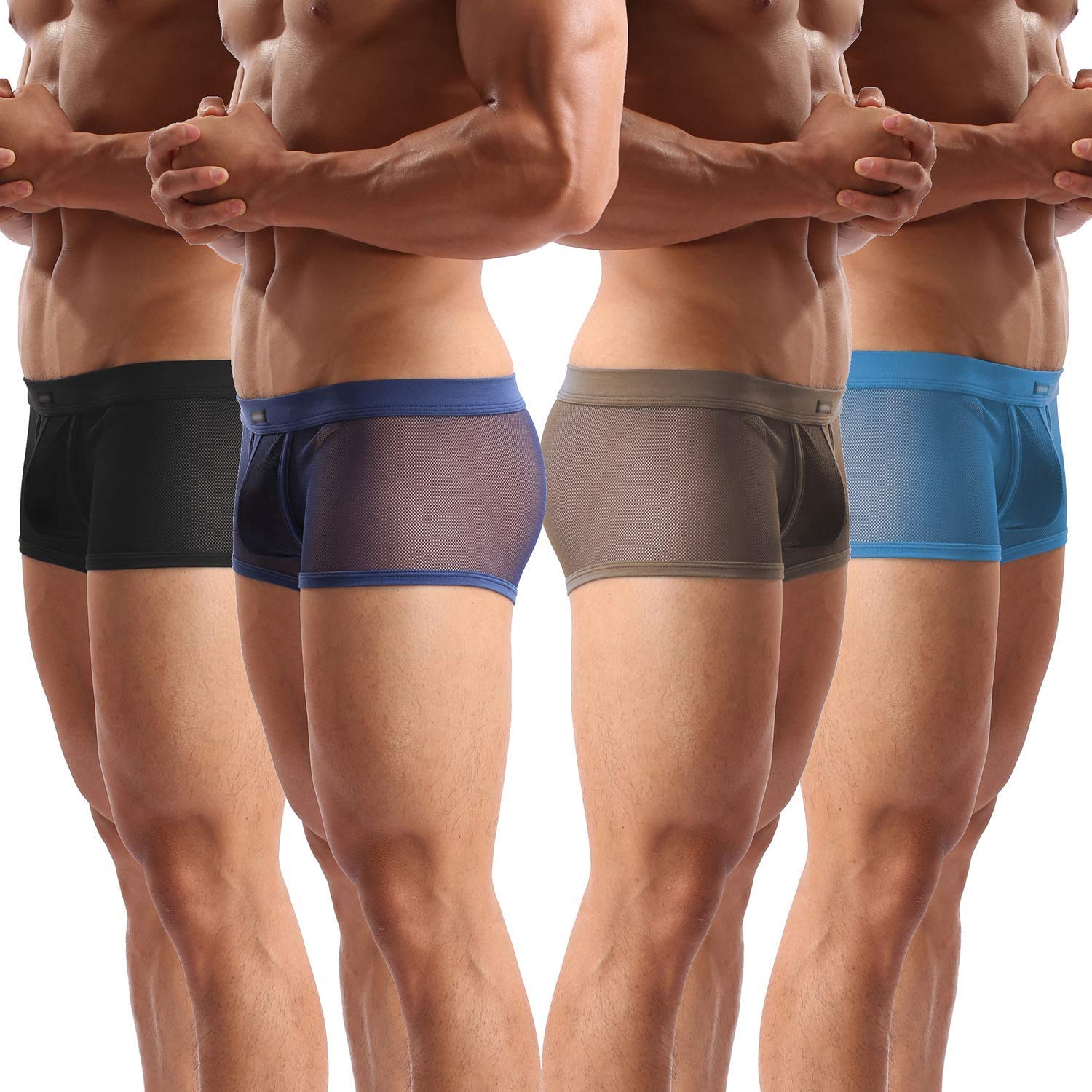 Men's Underwear Sexy Mesh Breathable Boxer Briefs Low Rise Cool Boxers Pack Set
