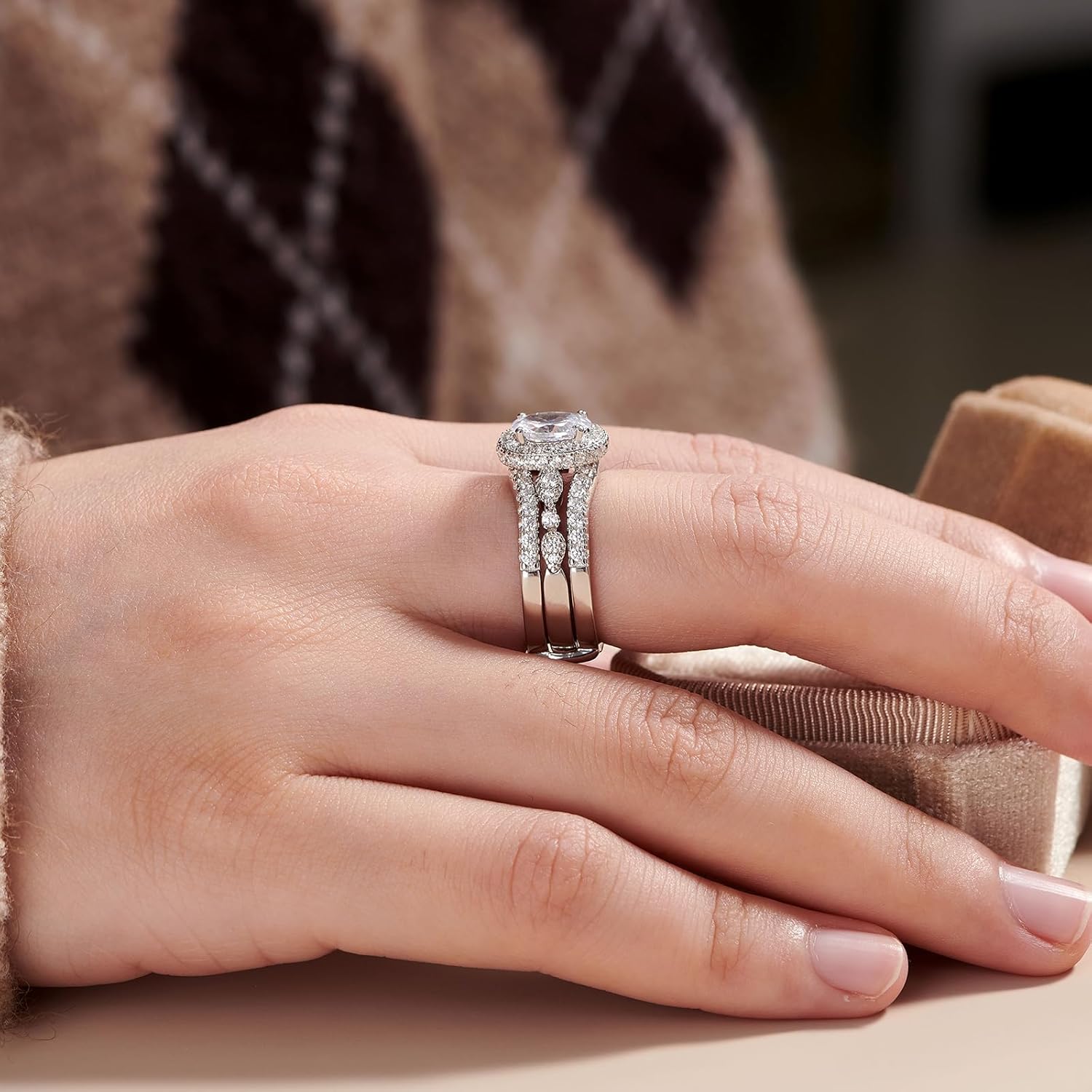 Newshe Jewellery Oval Wedding Set Cubic Zirconia Engagement Rings for Women 925 Sterling Silver Ring Enhancer Bridal Set Promise Anniversary Size 4-13 - Image 5