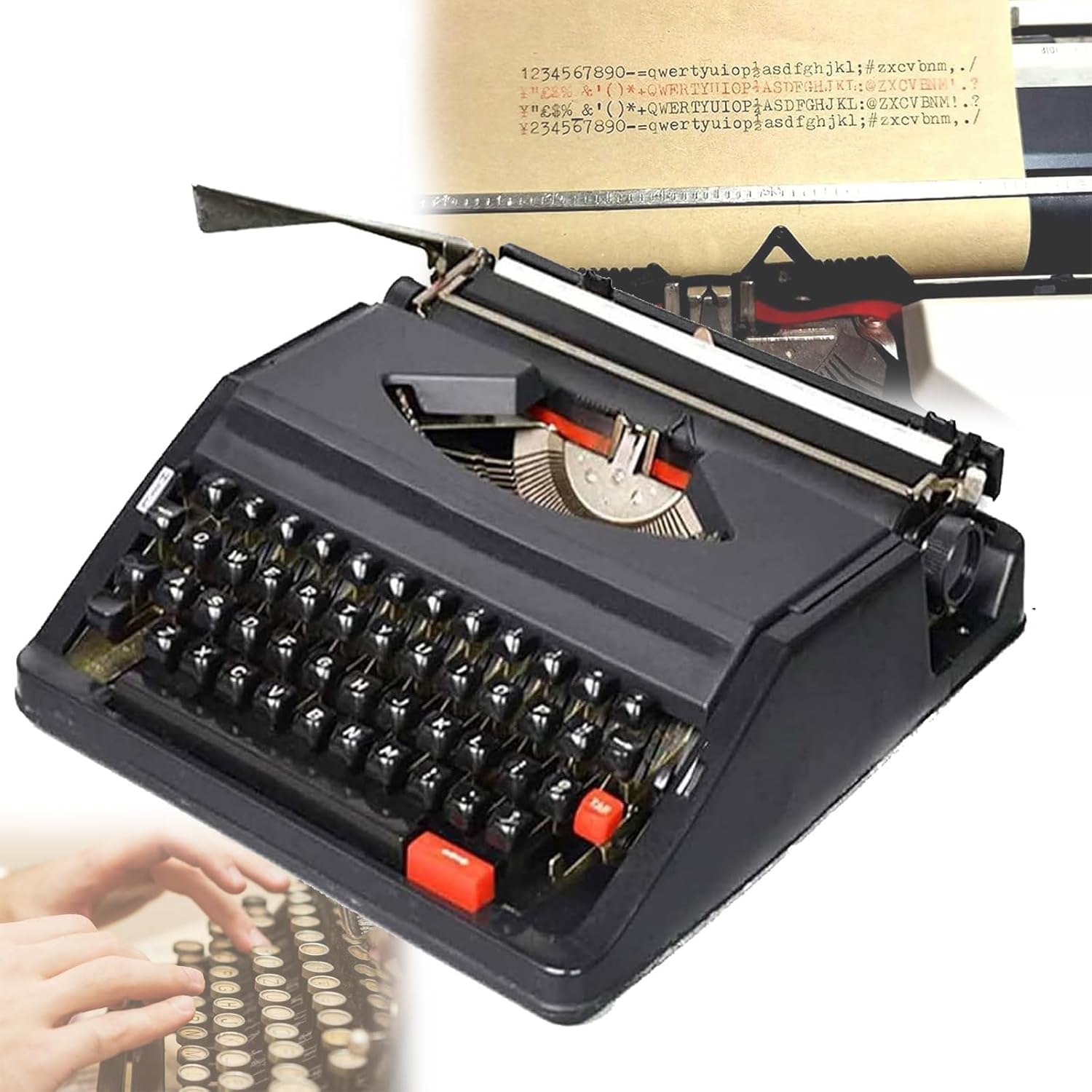Traditional Portable Manual Typewriter Machine, Vintage Writing Machine, for Clear Handwriting/Flexible Buttons, with Carrying Case, Portable + Easy to Use, for Living Room, Bedroom,A