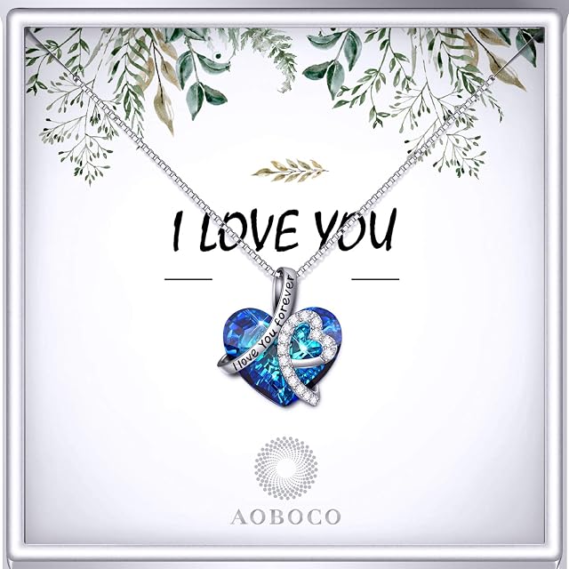 AOBOCO Sterling Silver I Love You Forever Heart Pendant Necklace - Jewellery Gifts for Women Mum Girlfriend