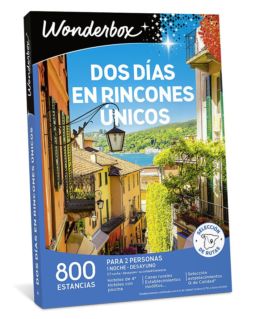 Wonderbox - Caja Regalo - Dos Días En Rincones Únicos - para 2 Personas | 1 noche con desayuno con o sin actividad bienestar - Más de 800 estancias - Hoteles de 4*, establecimientos insólitos