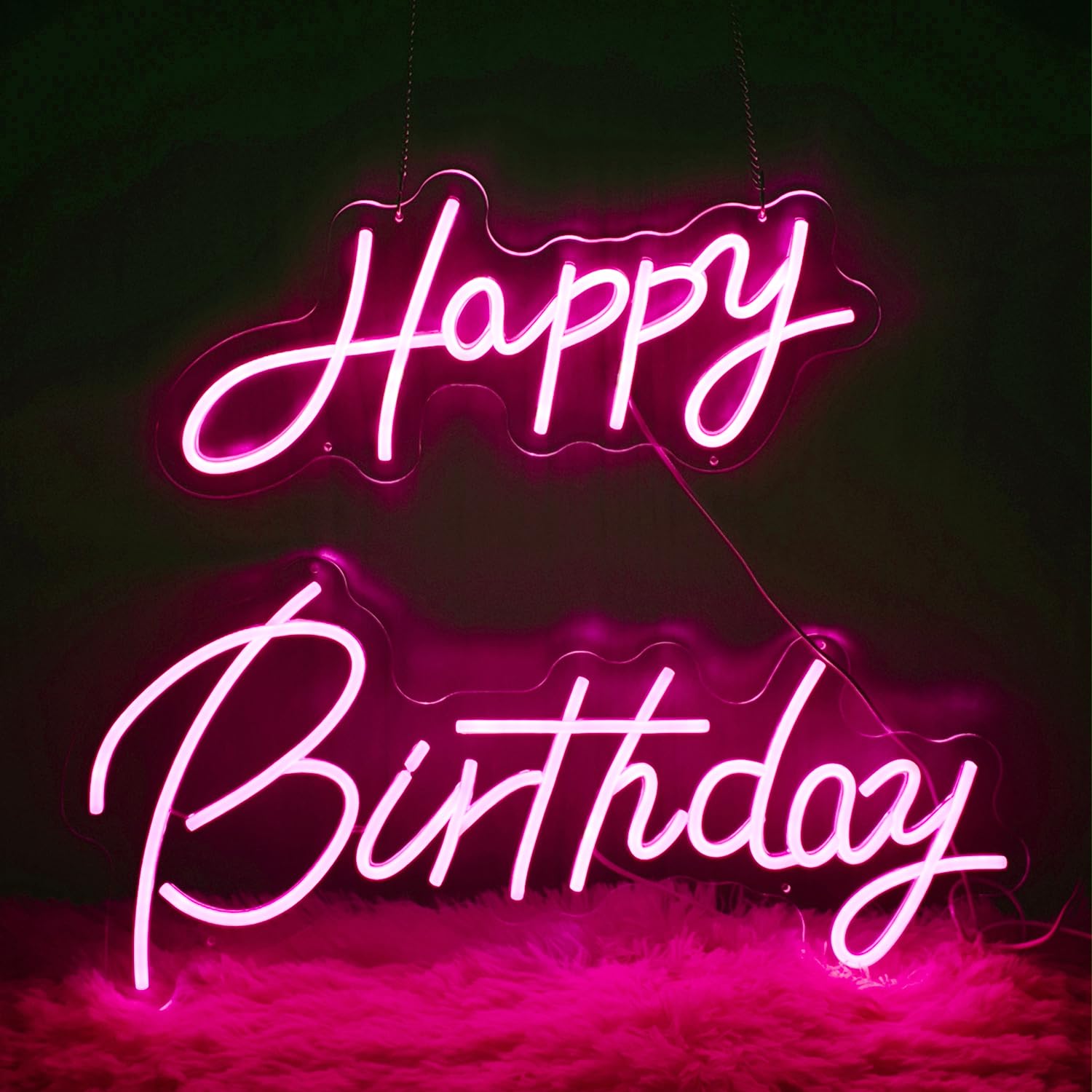 Happy Birthday Neon Sign, rosa LED per festa di compleanno sfondo 56 x 42 cm | Cartello luminoso con scritta "Happy Birthday", per feste, camera da letto, riunione,
