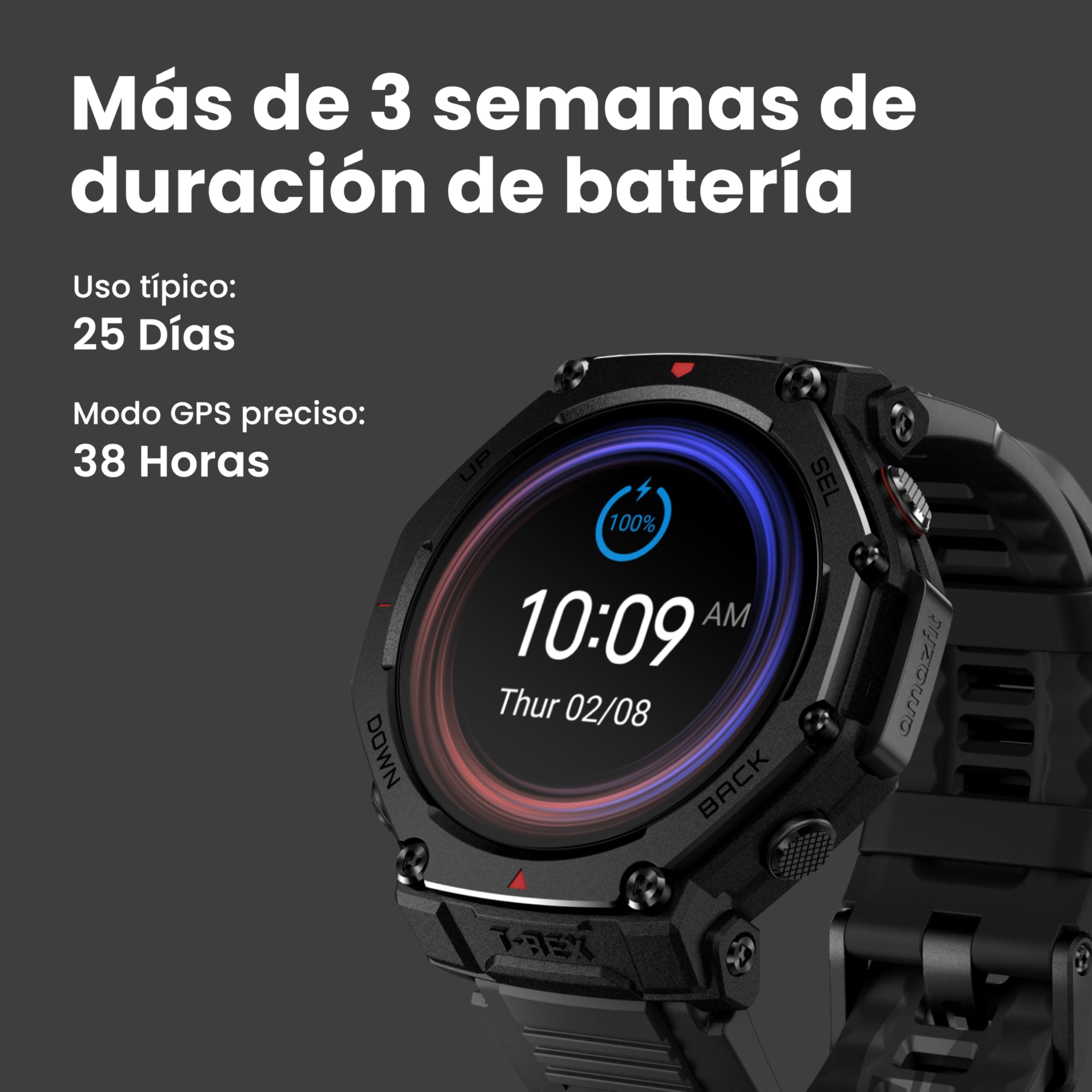 Amazfit T-Rex 3 Pro Reloj Inteligente Deportivo para Hombre, Pantalla AMOLED de Zafiro, Bisel de Titanio, GPS de Banda Dual, Mapas Sin Conexión, Linterna Incorporada, para Android iPhone