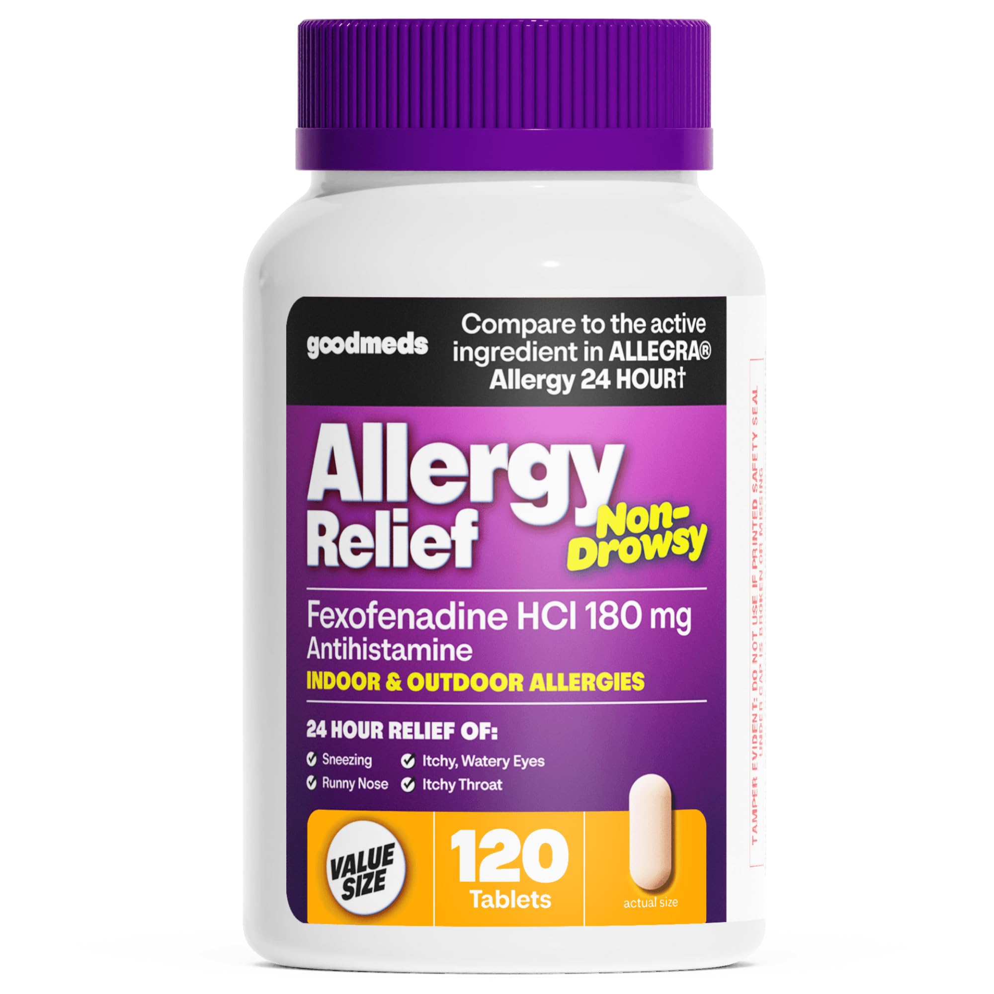 Allergy Relief, Compare to Allegra, Fexofenadine HCl 180mg, 120 Tablets