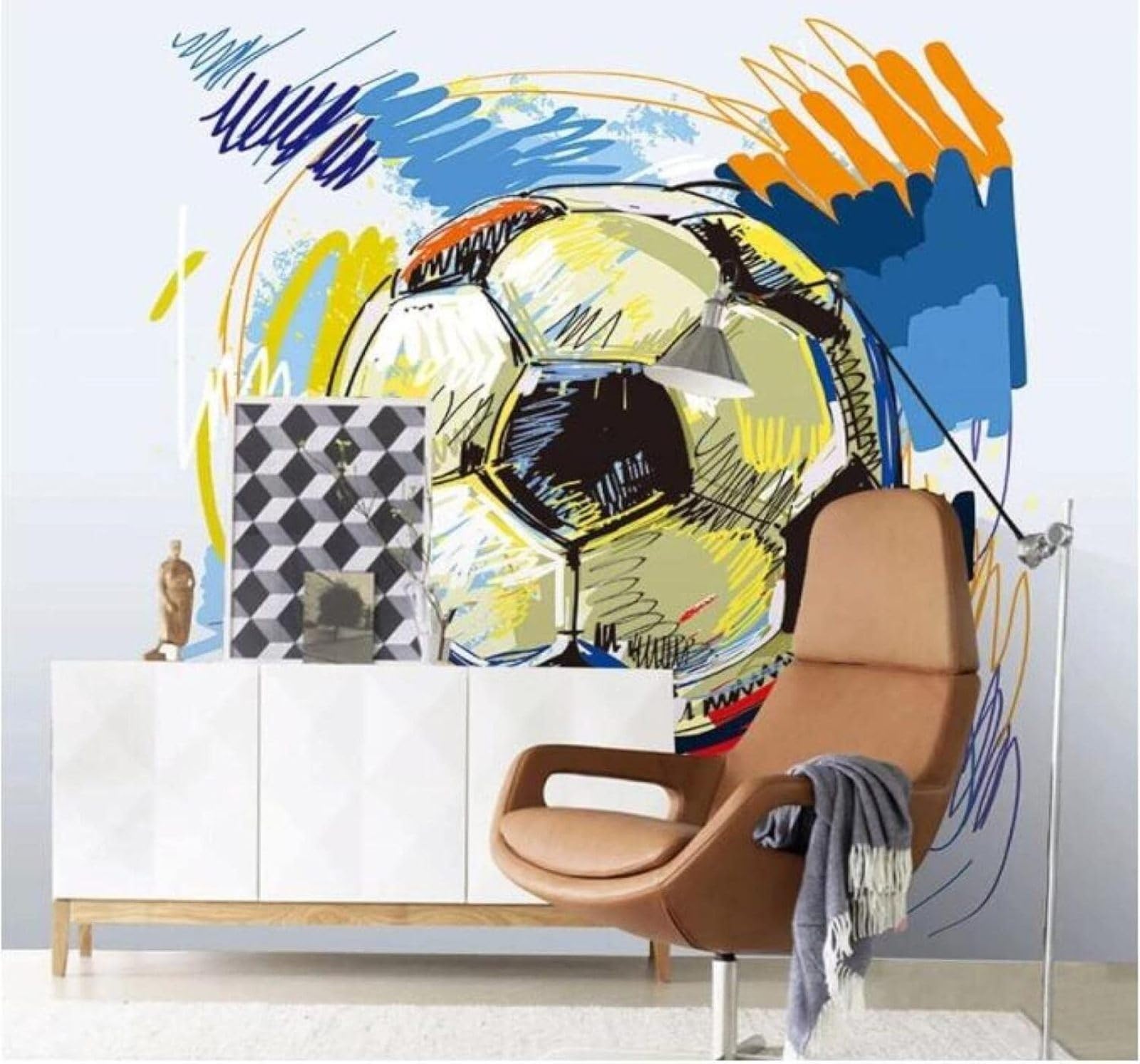 XLMING Hand Drawn Graffiti Cartoon Football Art 3D Wallpaper Luxury Silk Study Dining Feature Sofa Grey Bedroom Living Room Tv Decorative Wall-200cm×140cm