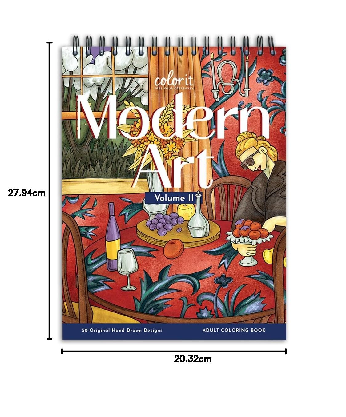 ColorIt Modern Art, Malbuch für Erwachsene, Band II, Spiralbindung, zum Stressabbau, 50 Zeichnungen, inspiriert von berühmten Gemälden, dickes Papier, perforierte Seiten, flach liegend, fester