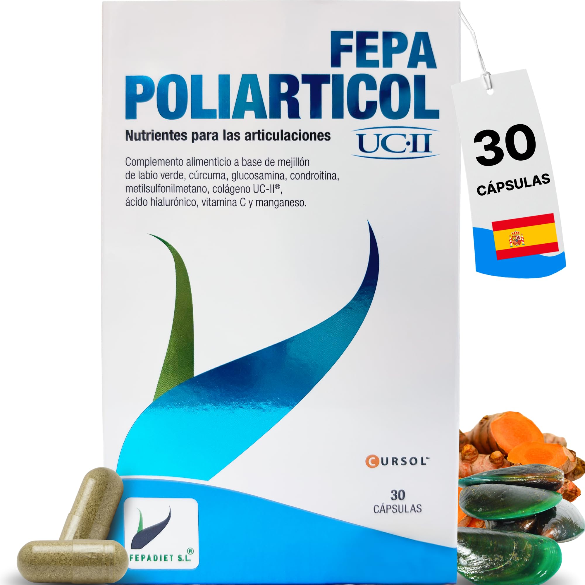 FEPA Poliarticol UCII - Suplemento para Articulaciones - Nutrientes con Extracto de Mejillón de Labio Verde y Colágeno UC-II® - Apoyo Diario a Movilidad y Bienestar - 30 Cápsulas - Fepadiet