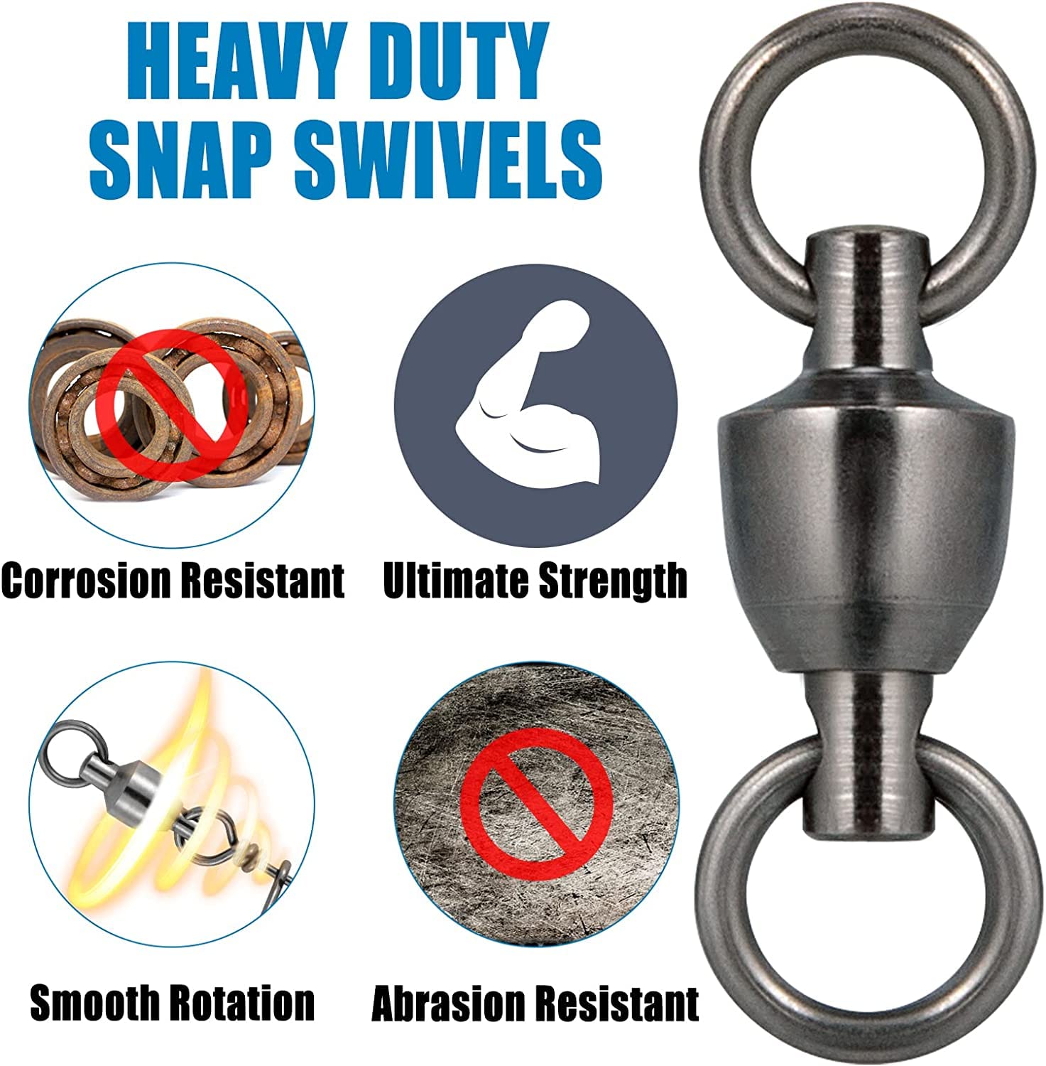 Dr.Fish 50 Pack Ball Bearing Fishing Swivels, Swivels Fishing Tackle Saltwater, Freshwater Stainless Heavy Duty Lure Leader Line Connector #8