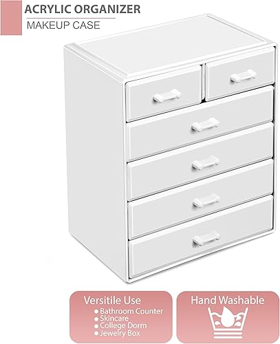 Miniatura 6 de Sorbus Organizador de maquillaje acrílico, estuche de organización y almacenamiento para cosméticos y joyas, organizador de maquillaje grande para