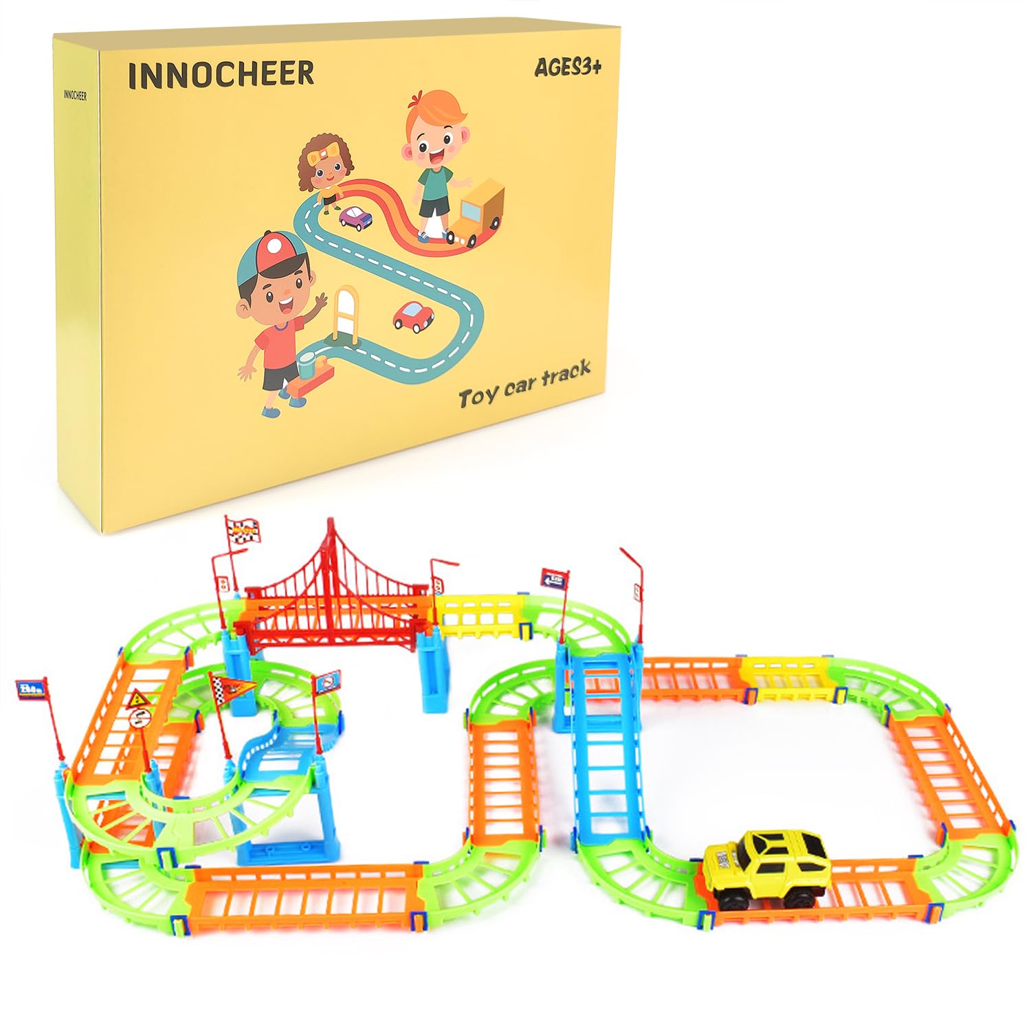 INNOCHEER Toy Aehicle Track Sets and Roadways and Accessories therefor, Construction Car and Flexible Track Playset Create A Engineering Road Games
