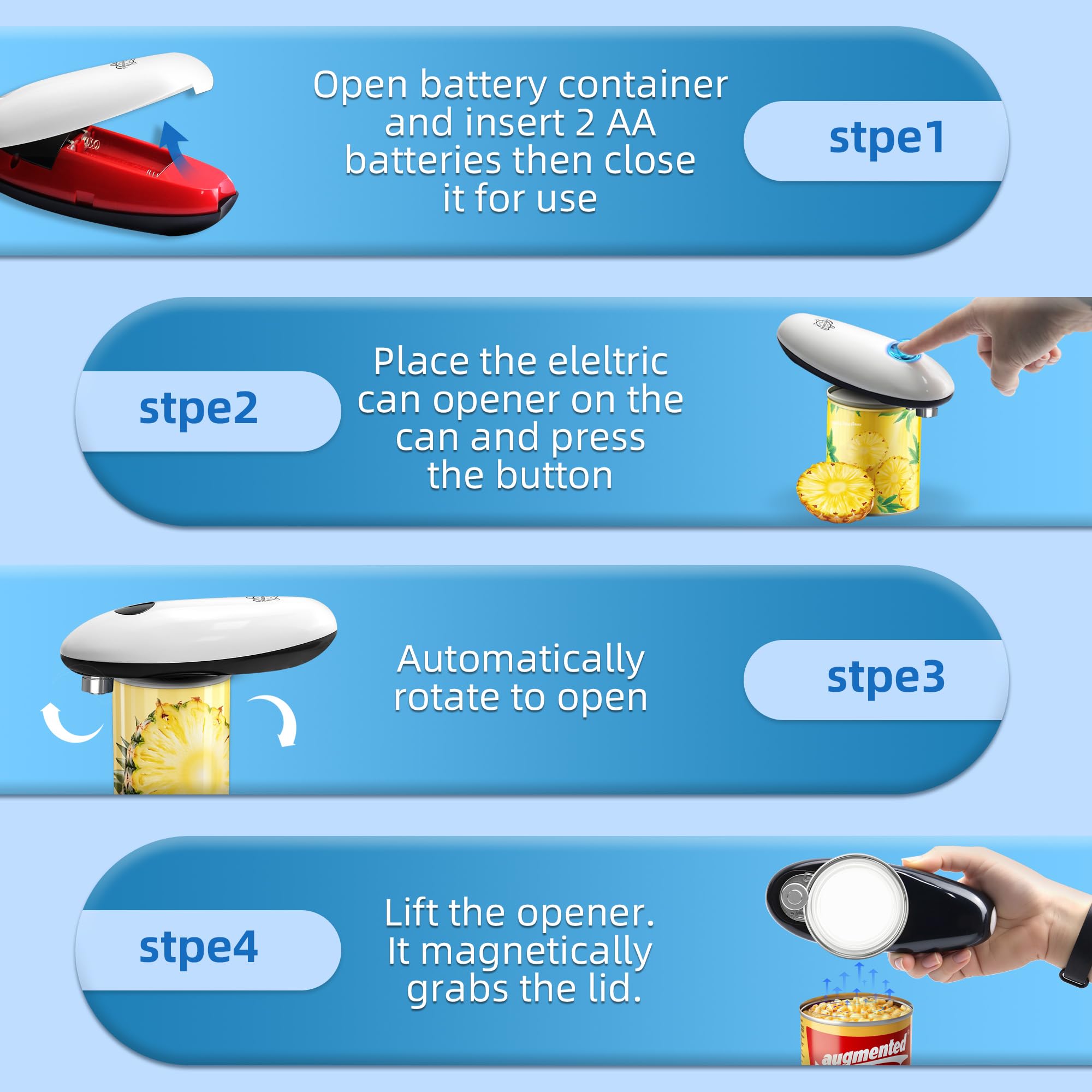 CHELONIAN Electric Can Opener,Automatic One-Touch Operation,Hands-Free Can Opener with Smooth Edge Cutting,Battery Operated Kitchen Gadget