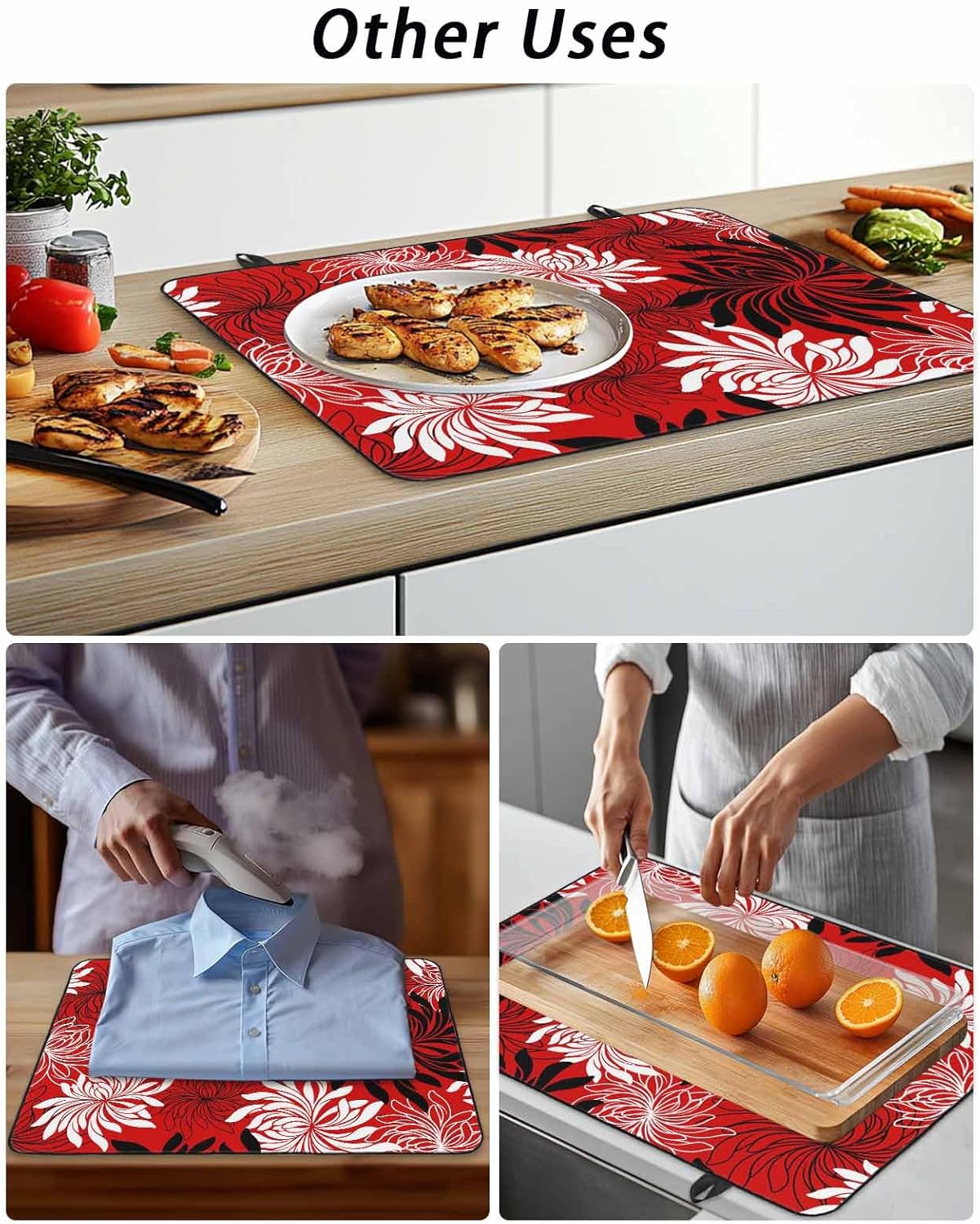 Stove Top Cover Chrysanthemum Stove Cover for Electric Stove Top Vintage Red Black Floral Glass Cooktop Covers Anti-Slip Mat Heat R esistant Countertop Protector Kitchen Decor 28.5"x20.5"